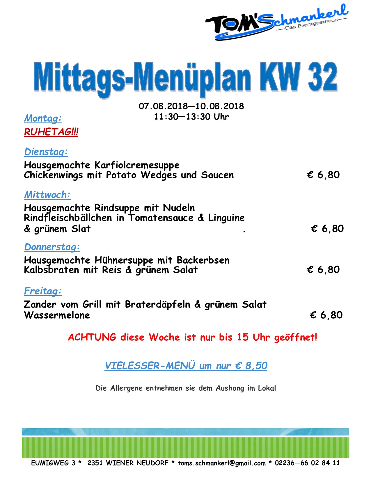Menüplan KW 32