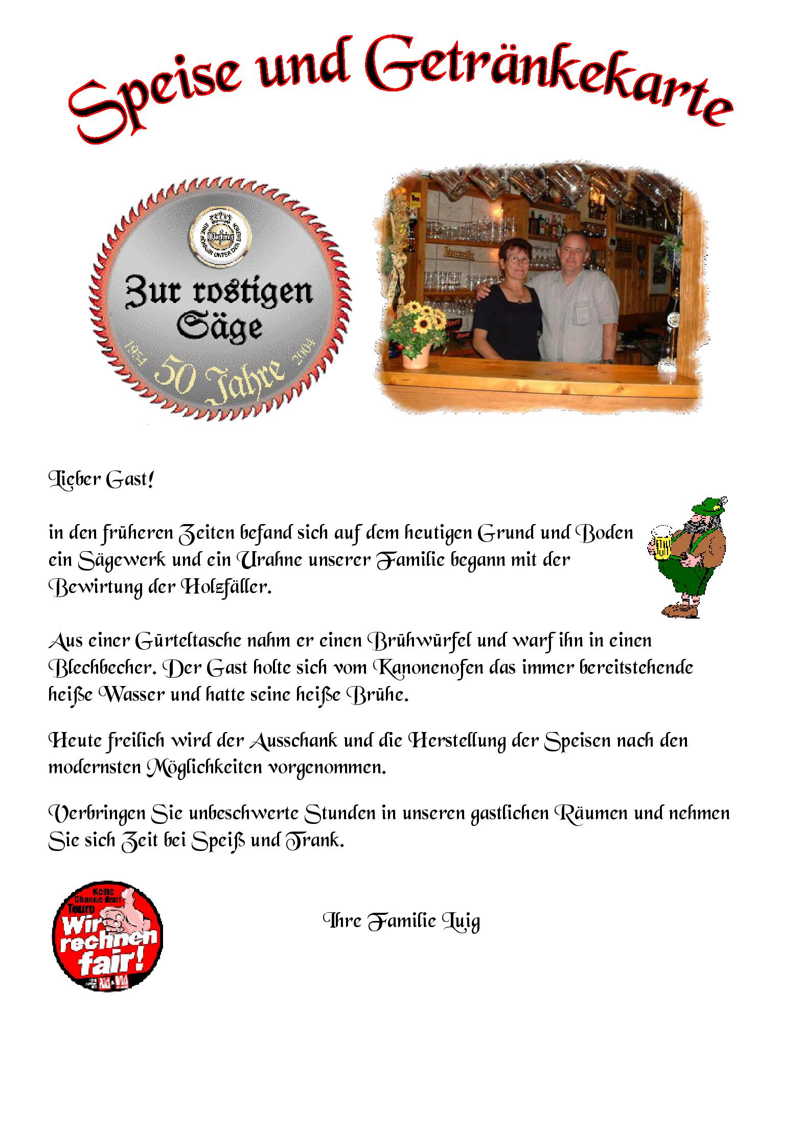 Speisekarte Altes Gasthaus Luig in Warstein, Seite 1