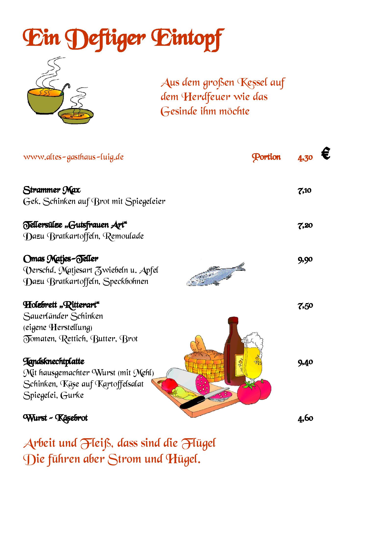 Speisekarte Altes Gasthaus Luig in Warstein, Seite 11