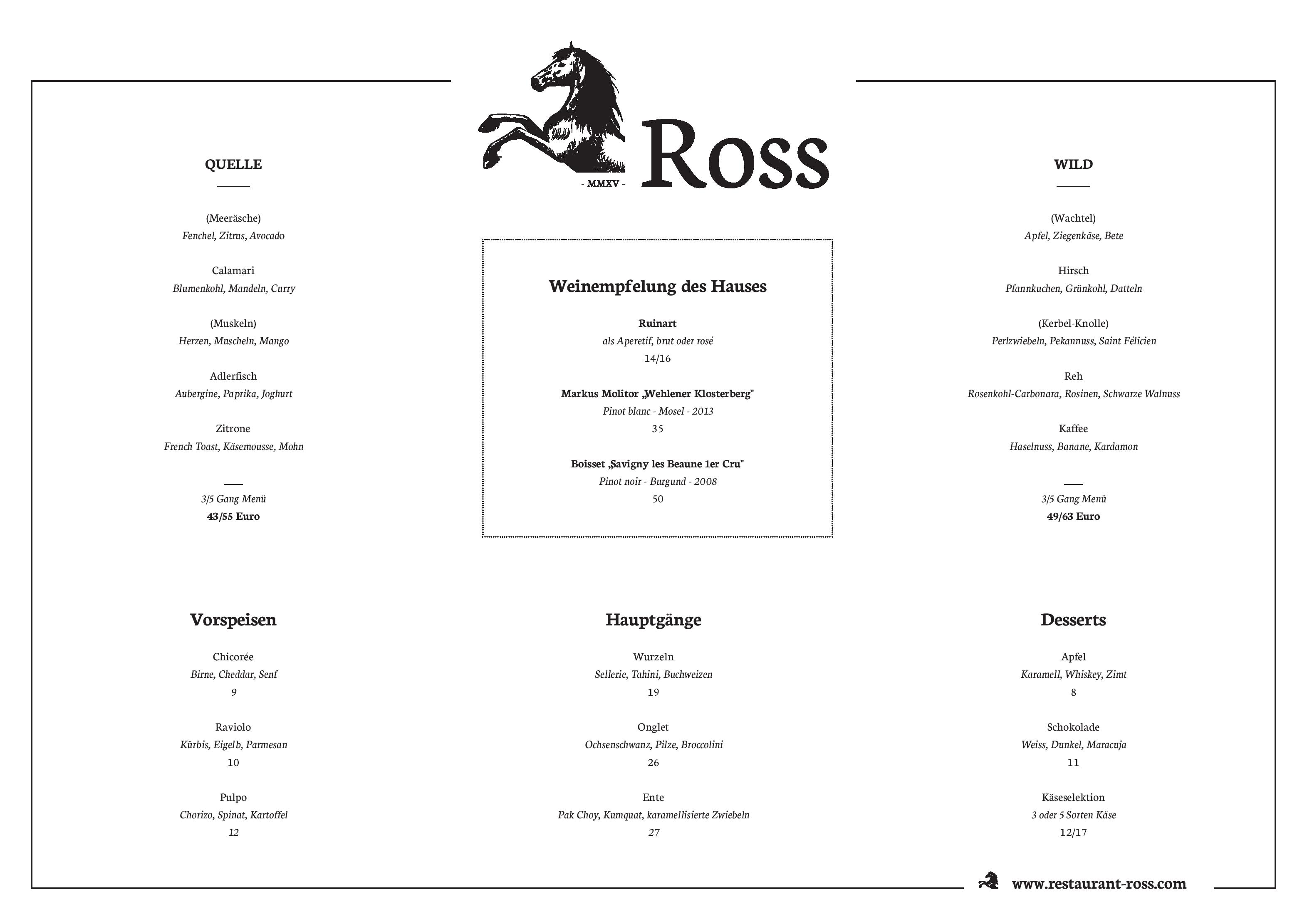 Speisekarte Restaurant Ross in Berlin, Seite 1