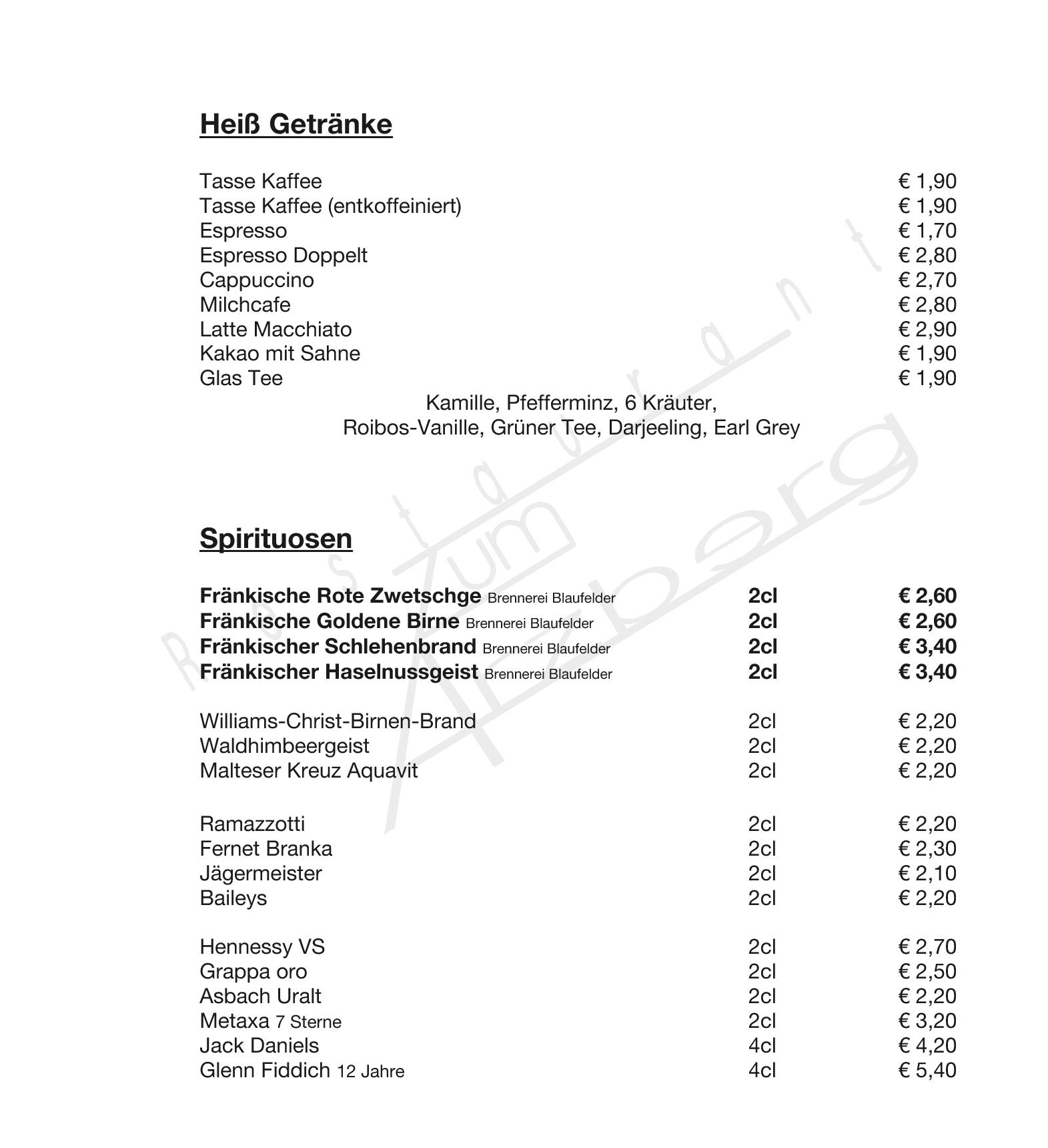 Speisekarte Restaurant Zum Arzberg in Hersbruck, Seite 10