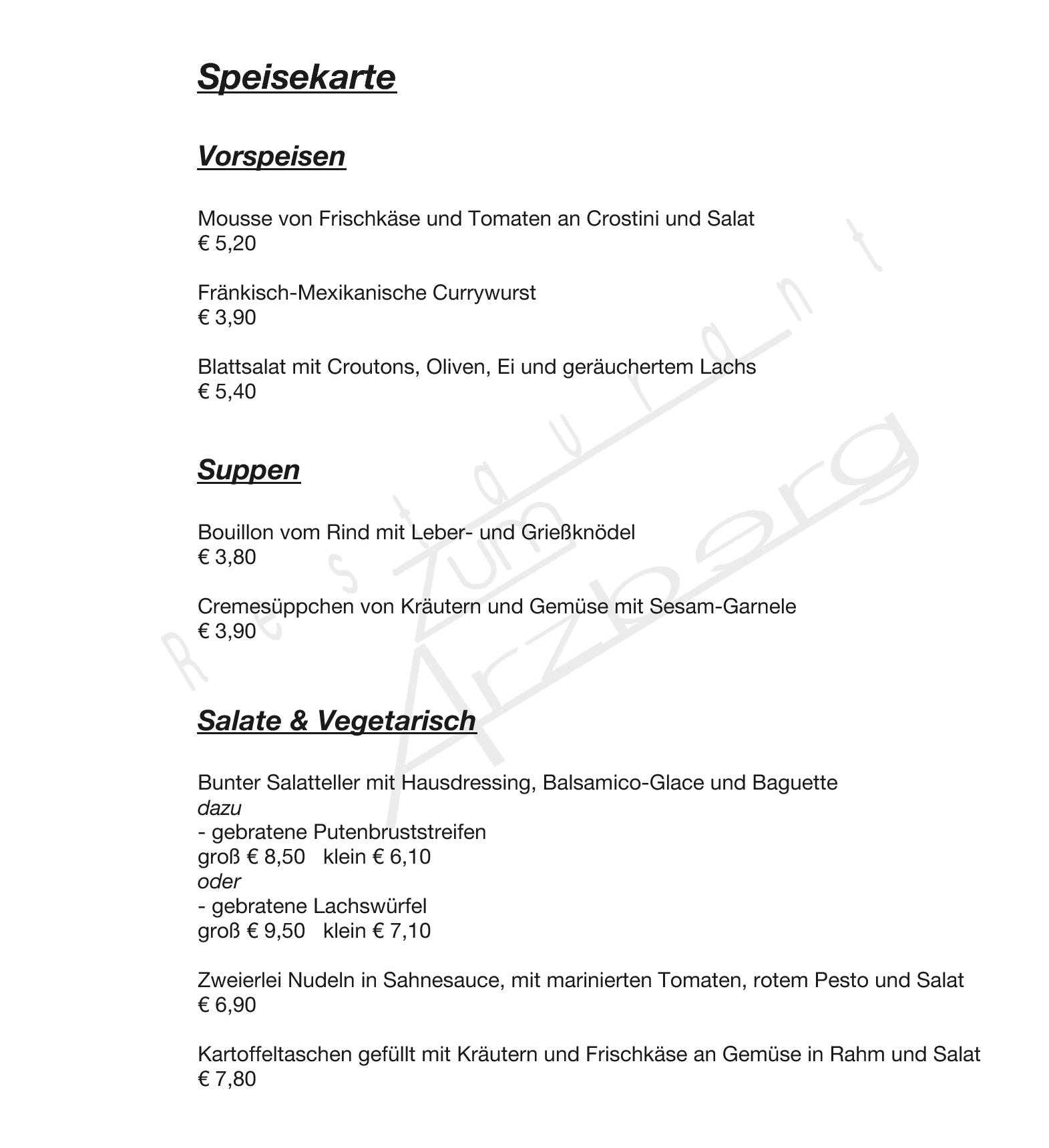 Speisekarte Restaurant Zum Arzberg in Hersbruck, Seite 2