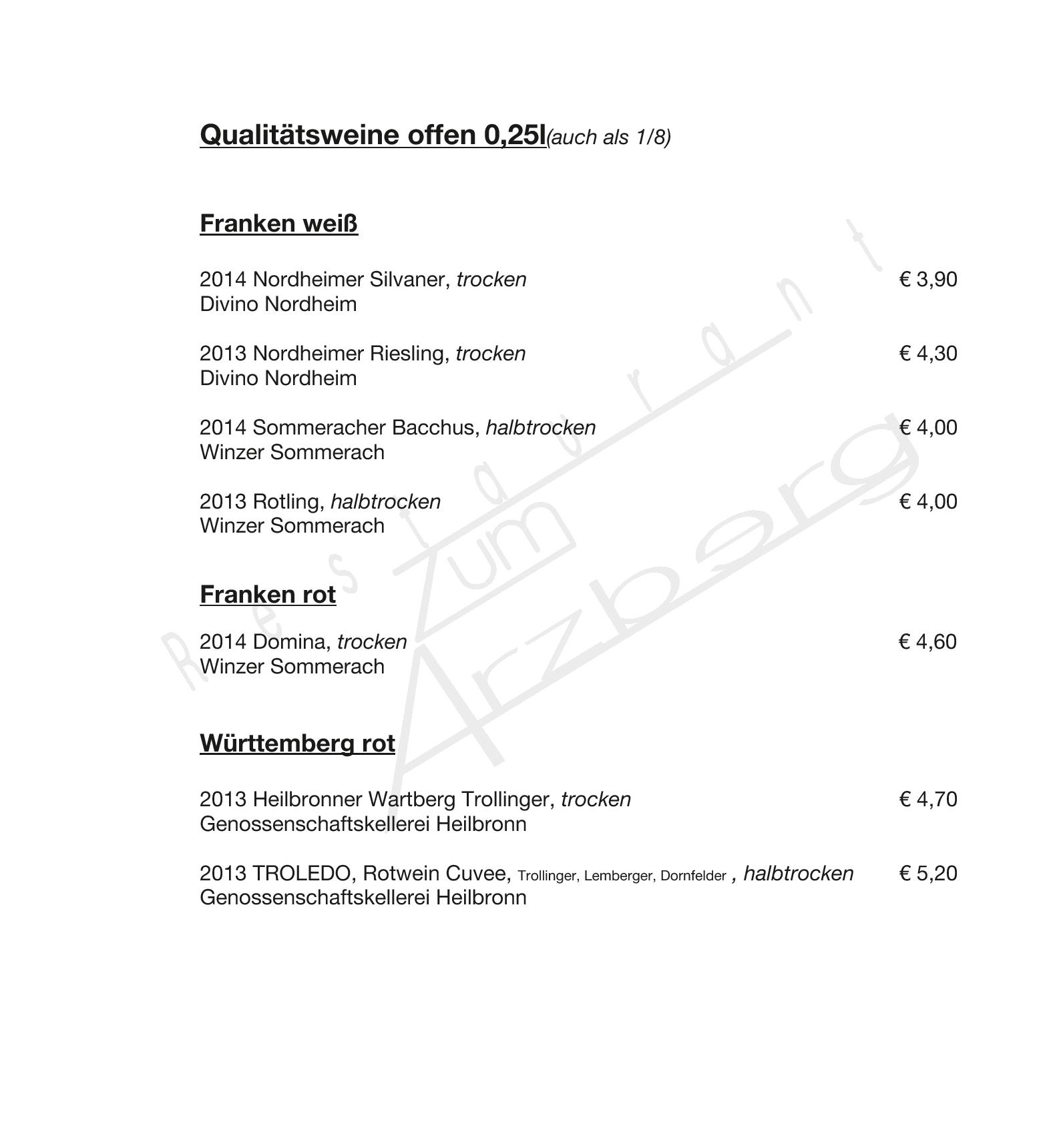 Speisekarte Restaurant Zum Arzberg in Hersbruck, Seite 7