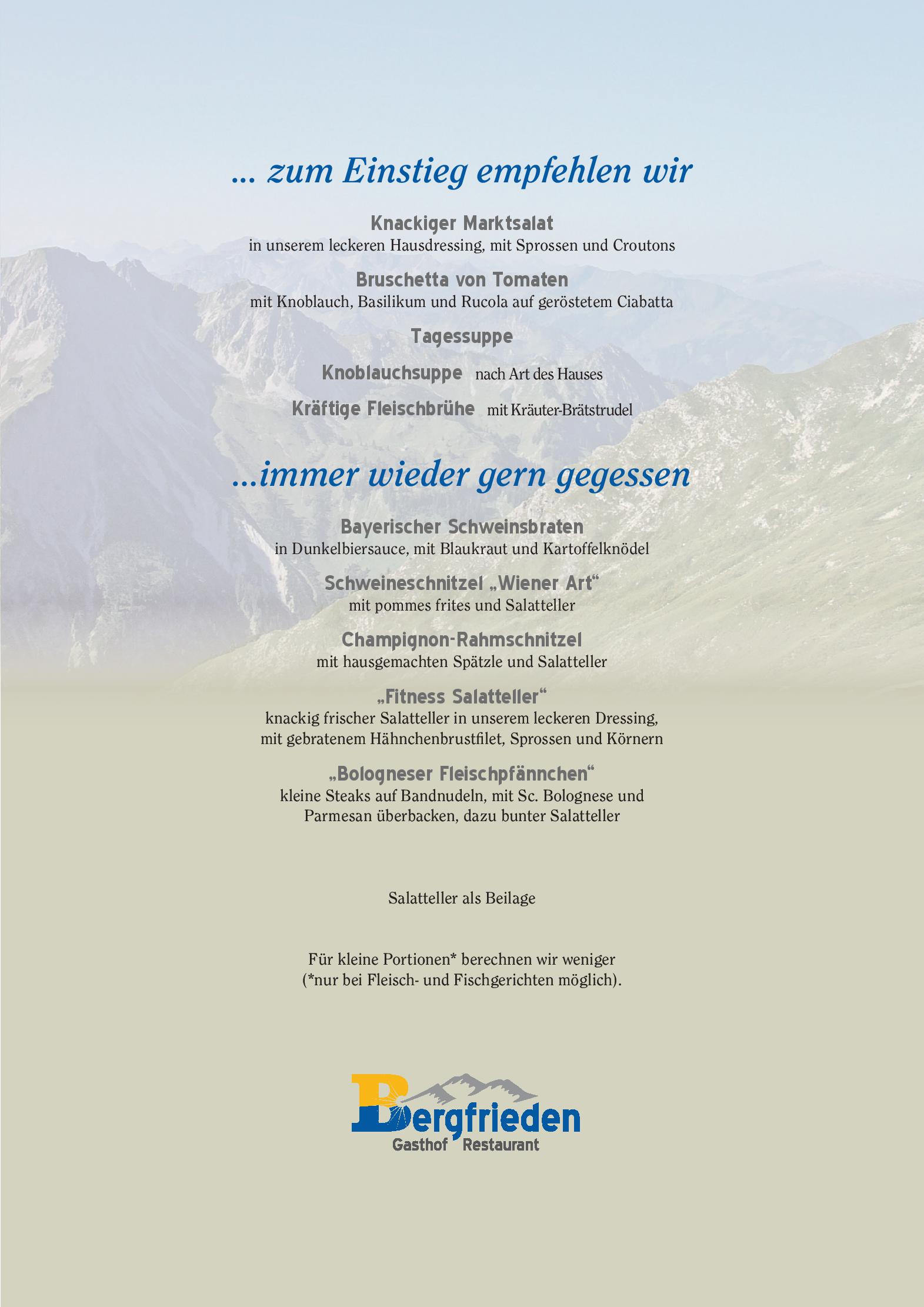Speisekarte BERGFRIEDEN in Fischen im Allgäu, Seite 2
