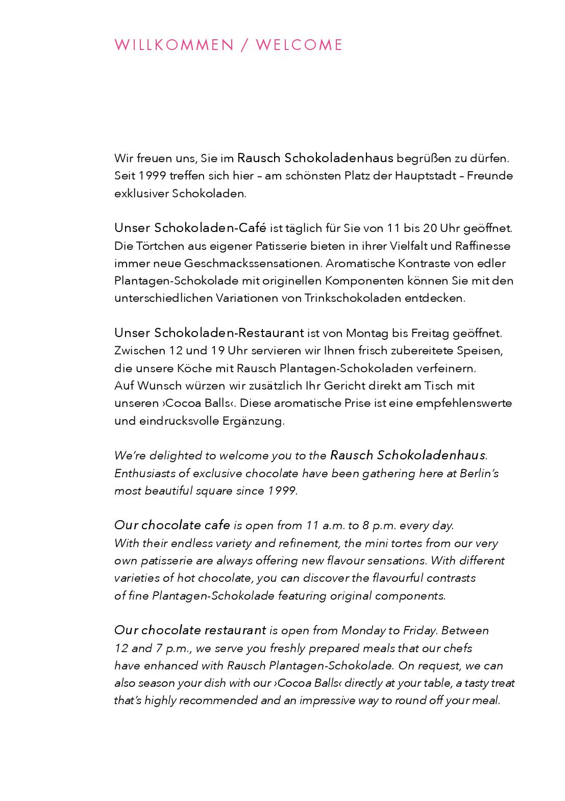 Speisekarte Rausch Schokoladenhaus Berlin in Berlin, Seite 1