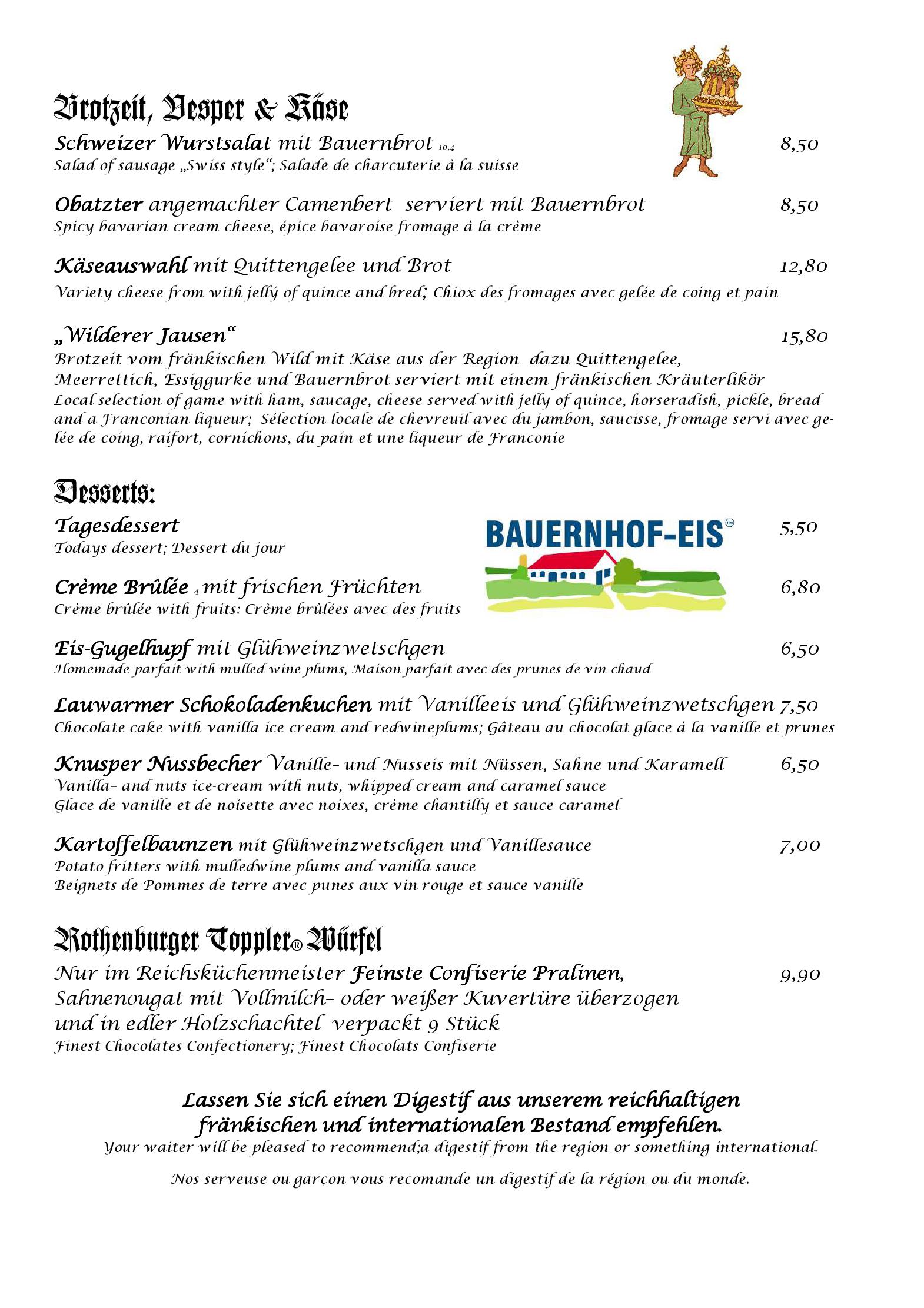 Speisekarte Hotel Reichsküchenmeister -Das Herz von Rothenburg in Rothenburg ob der Tauber, Seite 12