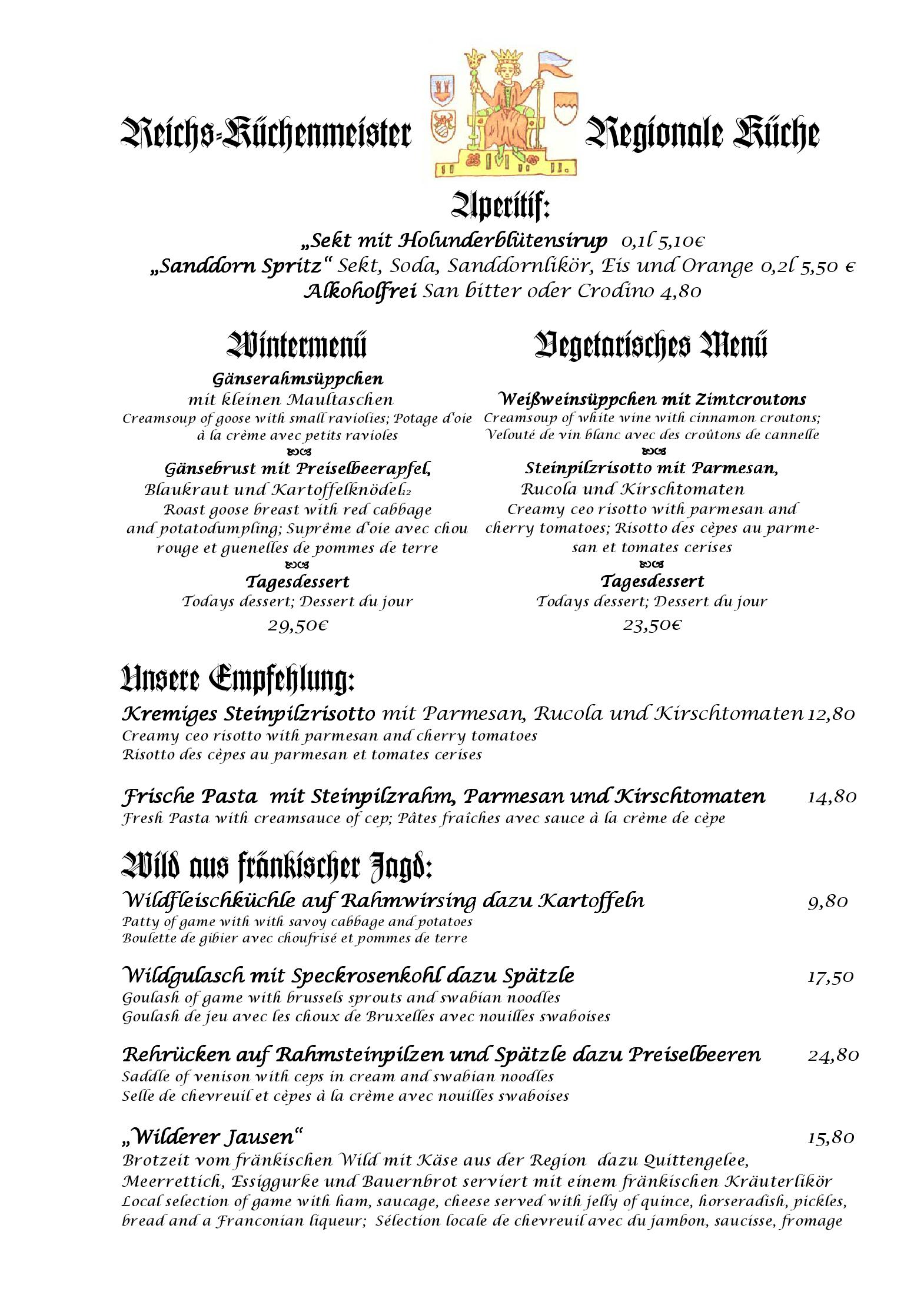 Speisekarte Hotel Reichsküchenmeister -Das Herz von Rothenburg in Rothenburg ob der Tauber, Seite 8