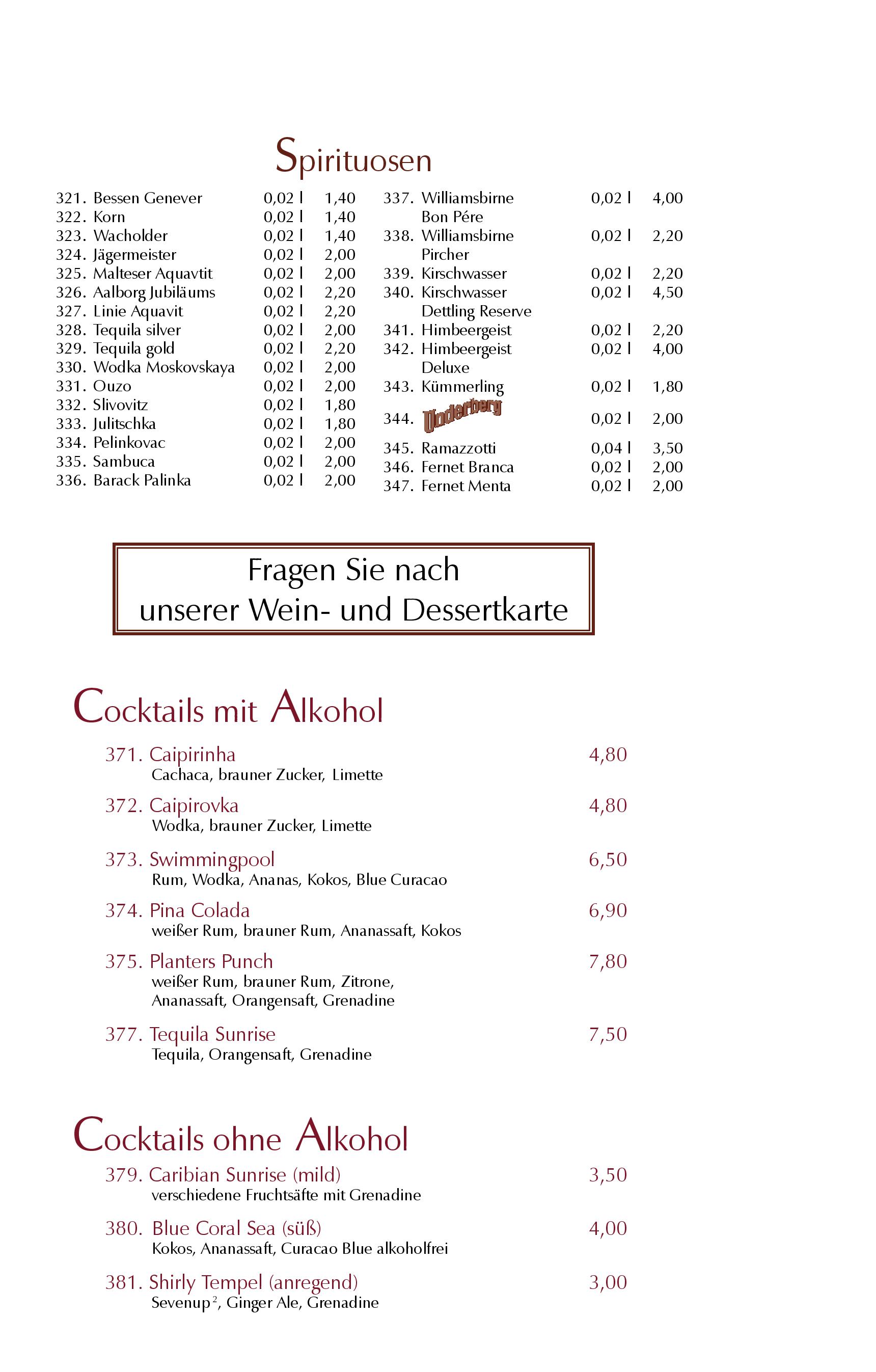 Speisekarte Restaurant im Hotel Doppeladler in Rees, Seite 12