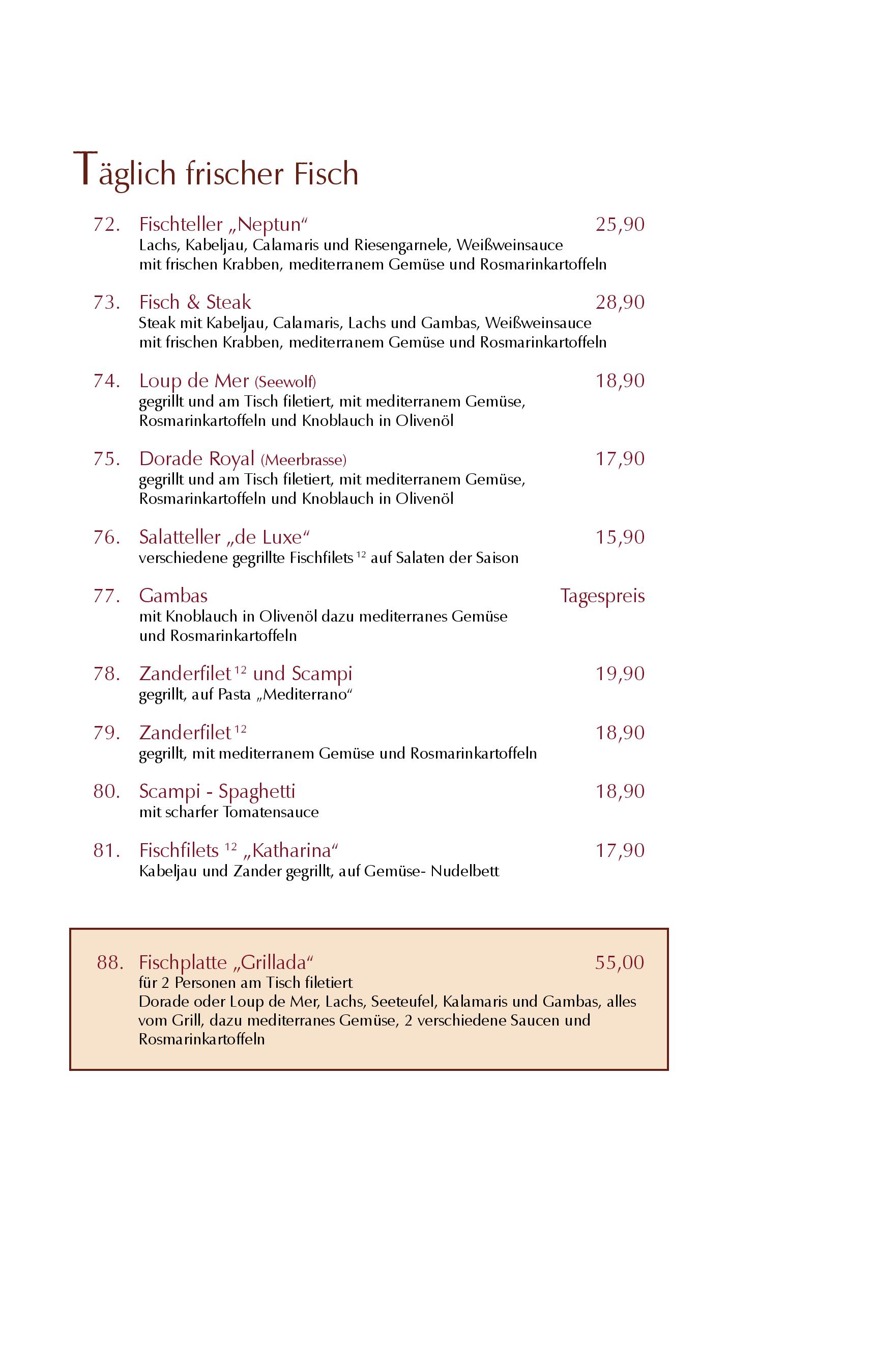 Speisekarte Restaurant im Hotel Doppeladler in Rees, Seite 4