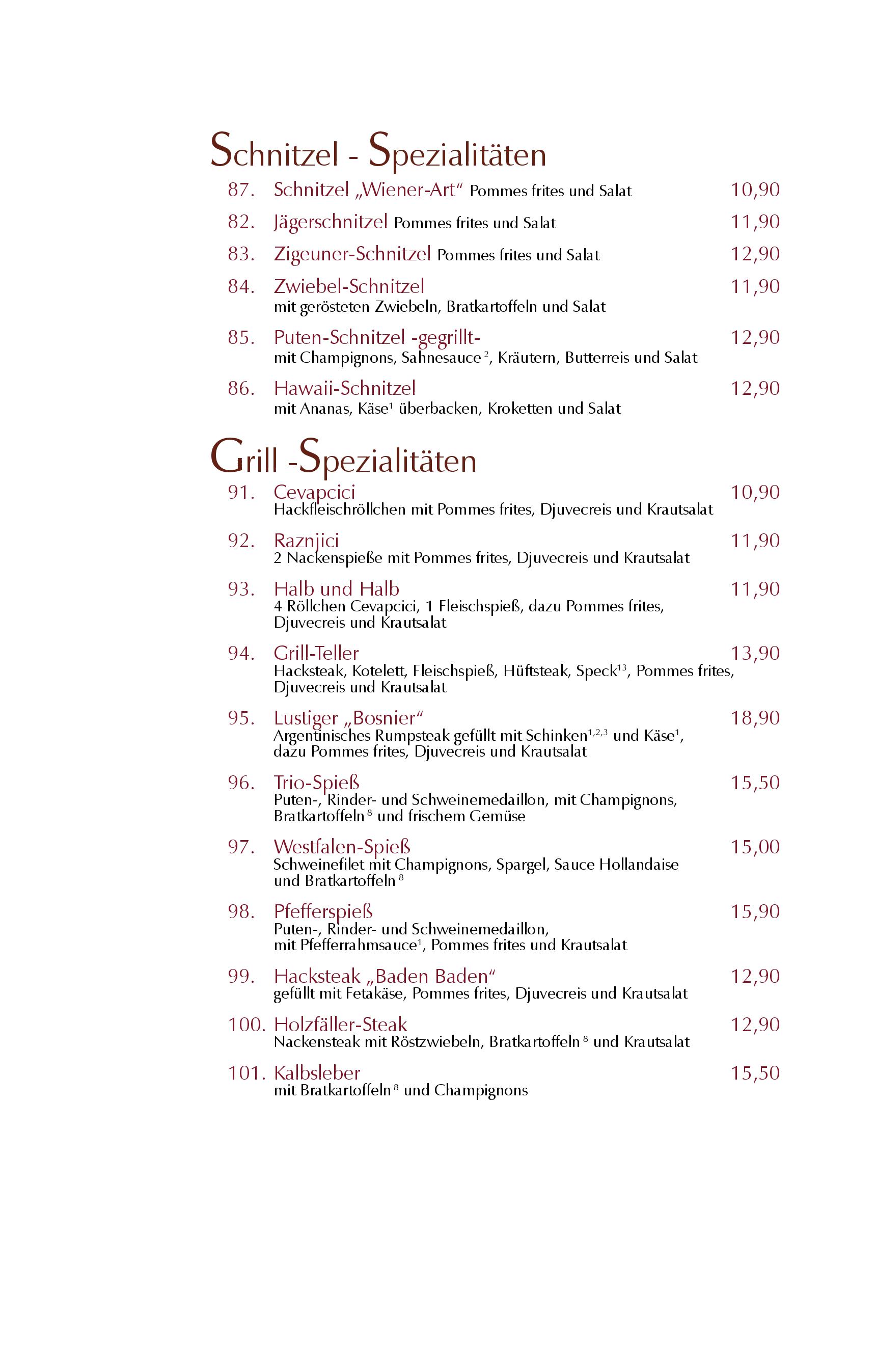 Speisekarte Restaurant im Hotel Doppeladler in Rees, Seite 5