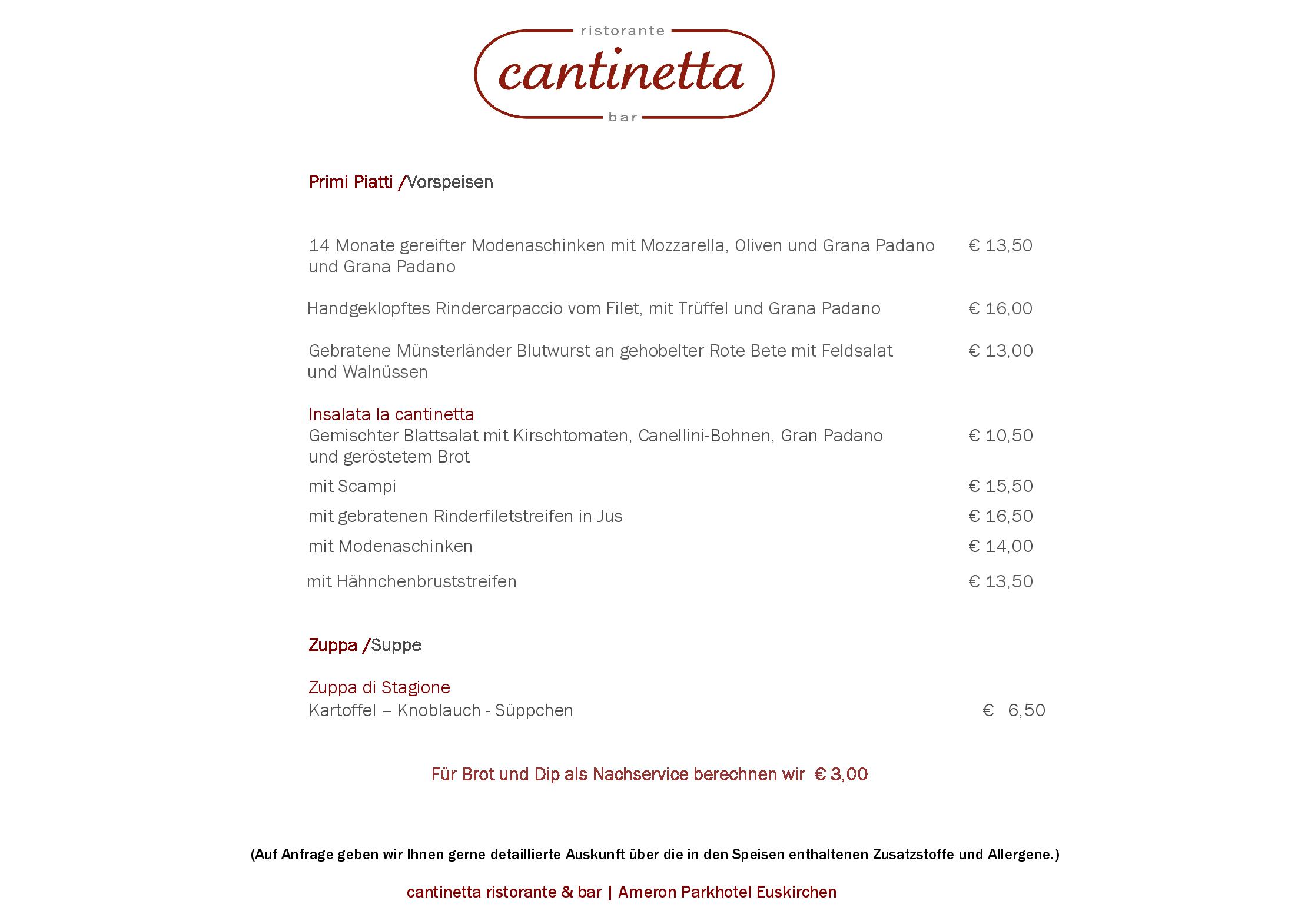 Speisekarte Cantinetta in Euskirchen, Seite 2