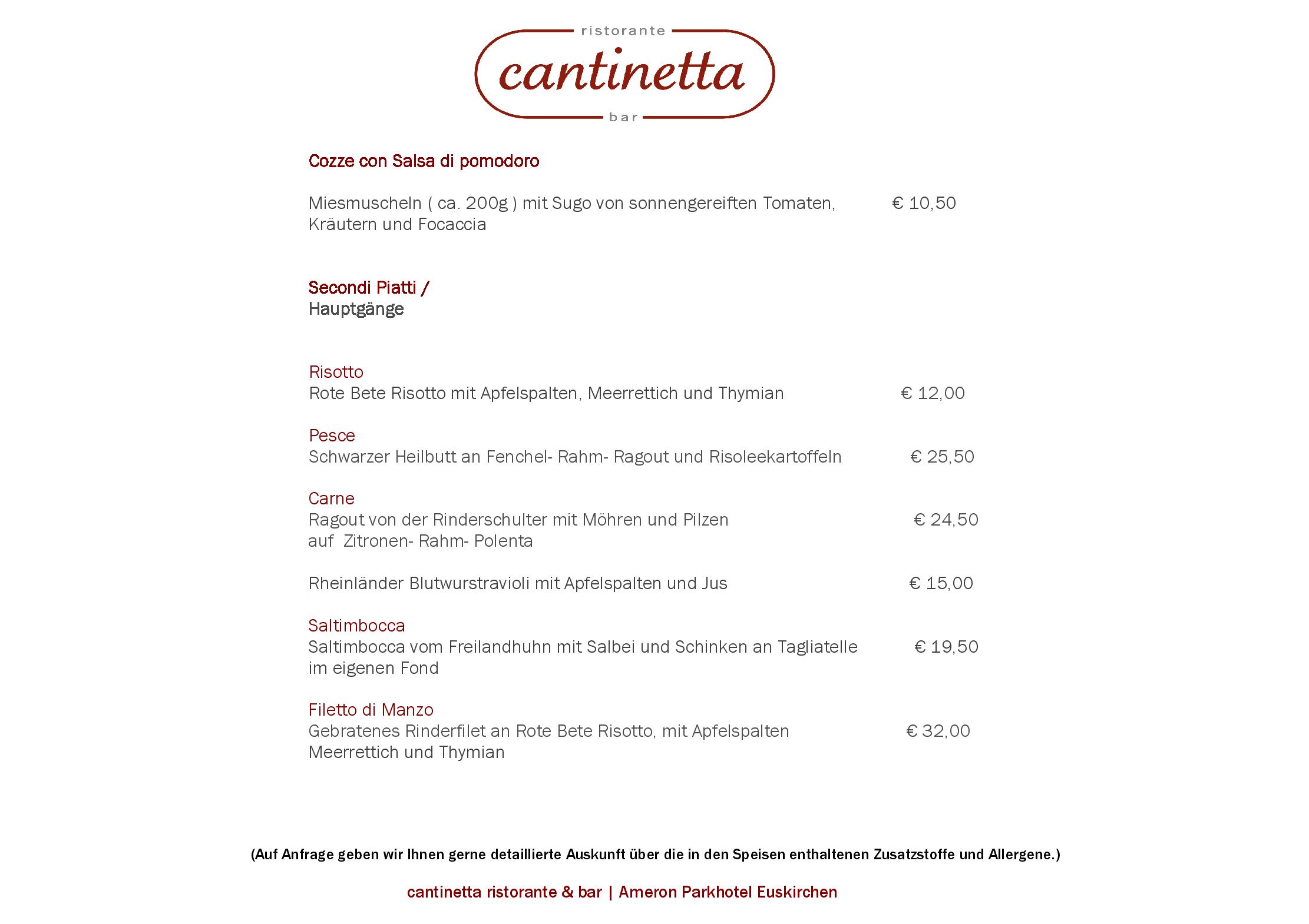 Speisekarte Cantinetta in Euskirchen, Seite 4