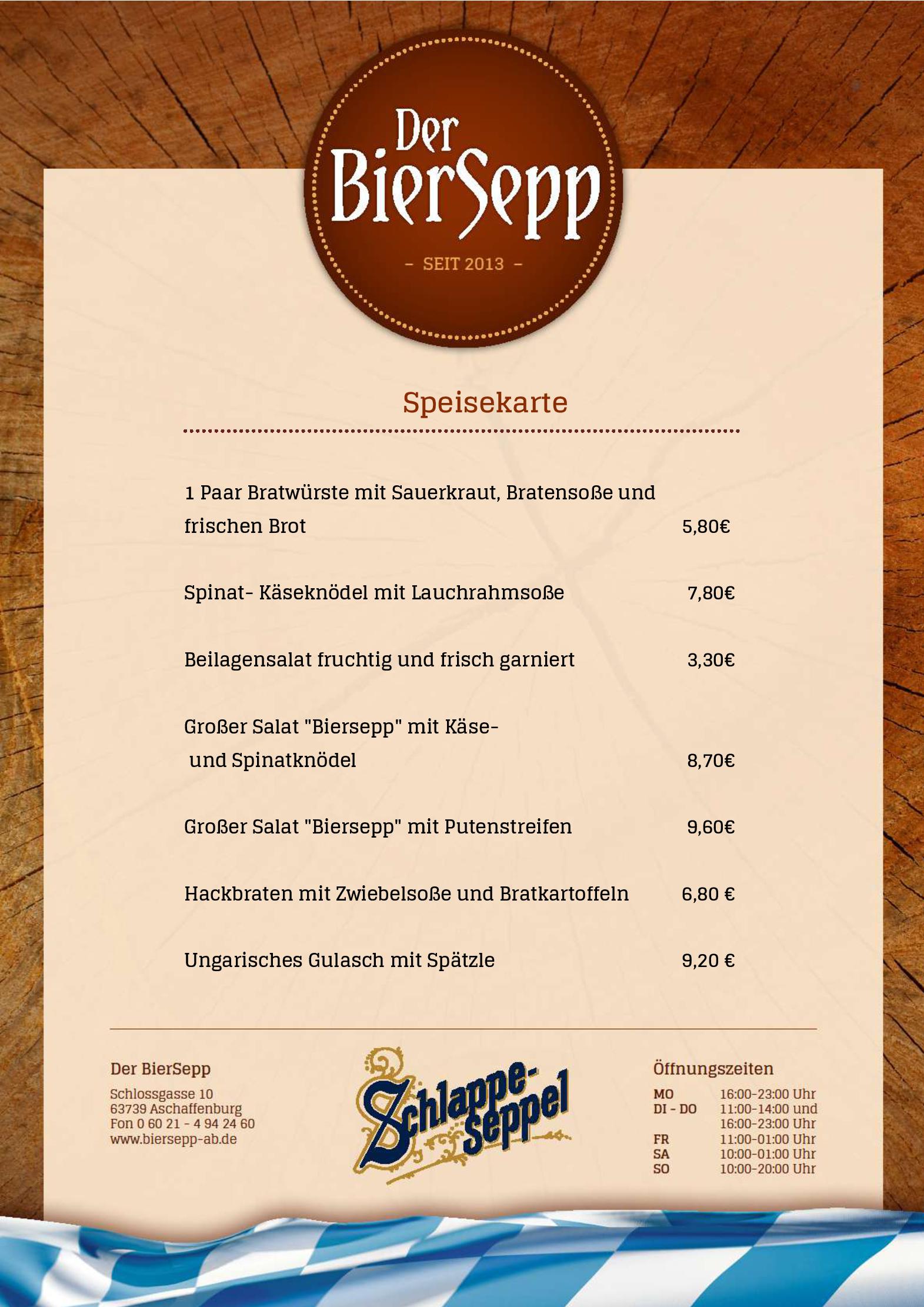 Speisekarte Der Biersepp in Aschaffenburg, Seite 1