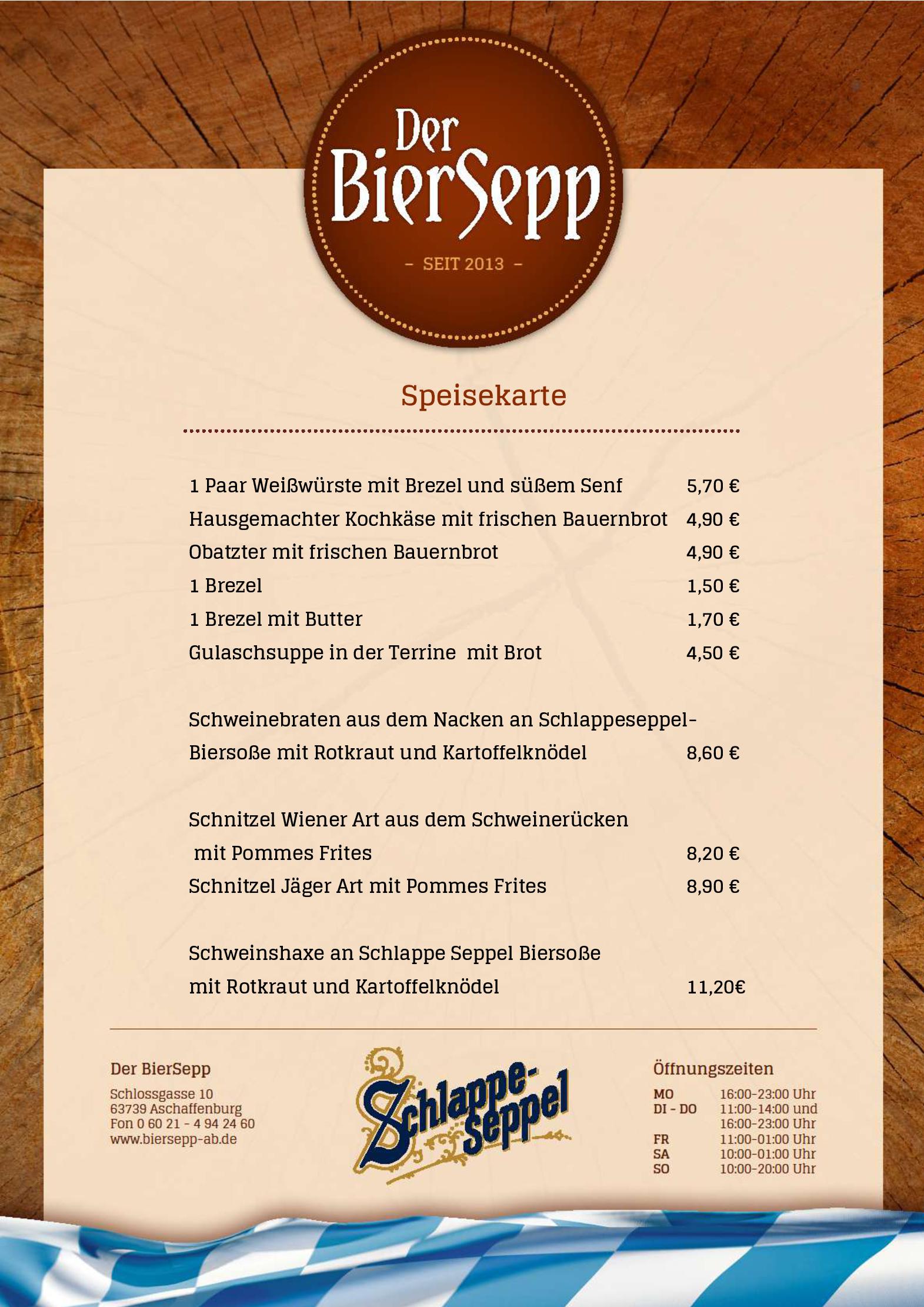 Speisekarte Der Biersepp in Aschaffenburg, Seite 2