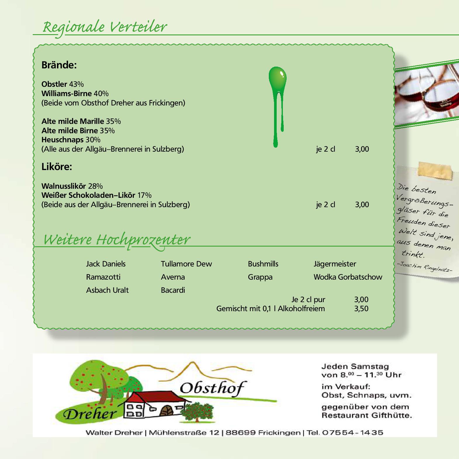 Speisekarte Gifthütte in Kaufbeuren, Seite 19