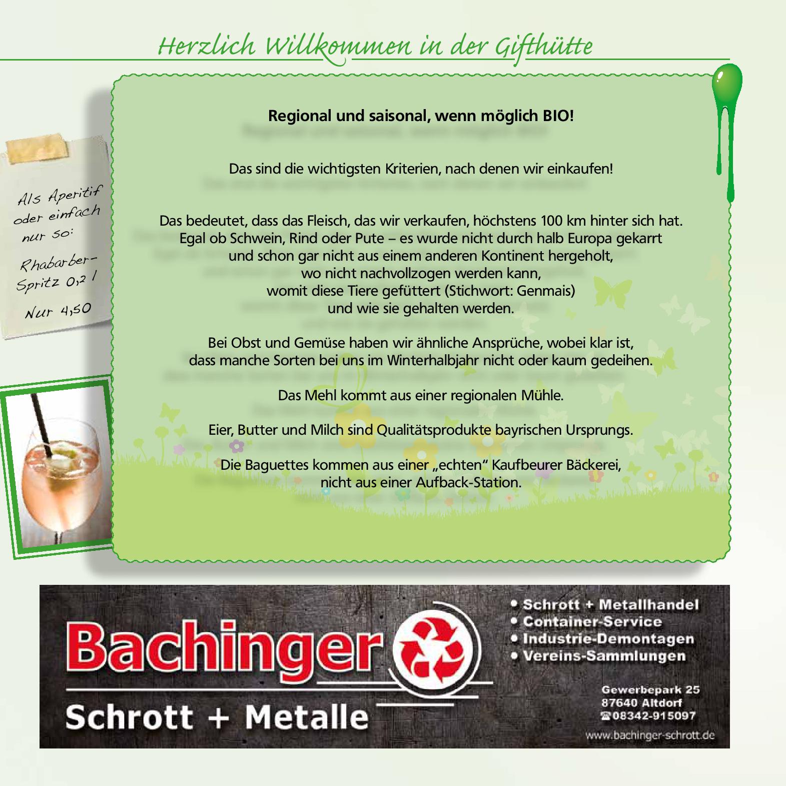 Speisekarte Gifthütte in Kaufbeuren, Seite 2