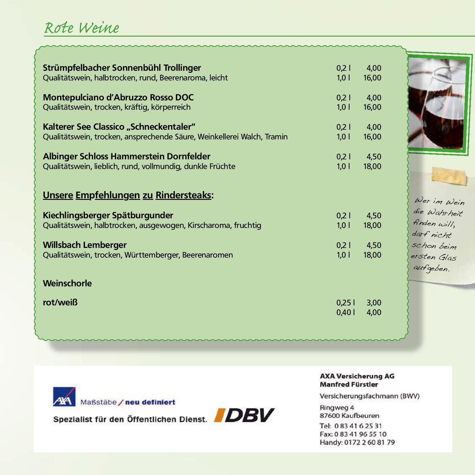 Speisekarte Gifthütte in Kaufbeuren, Seite 21