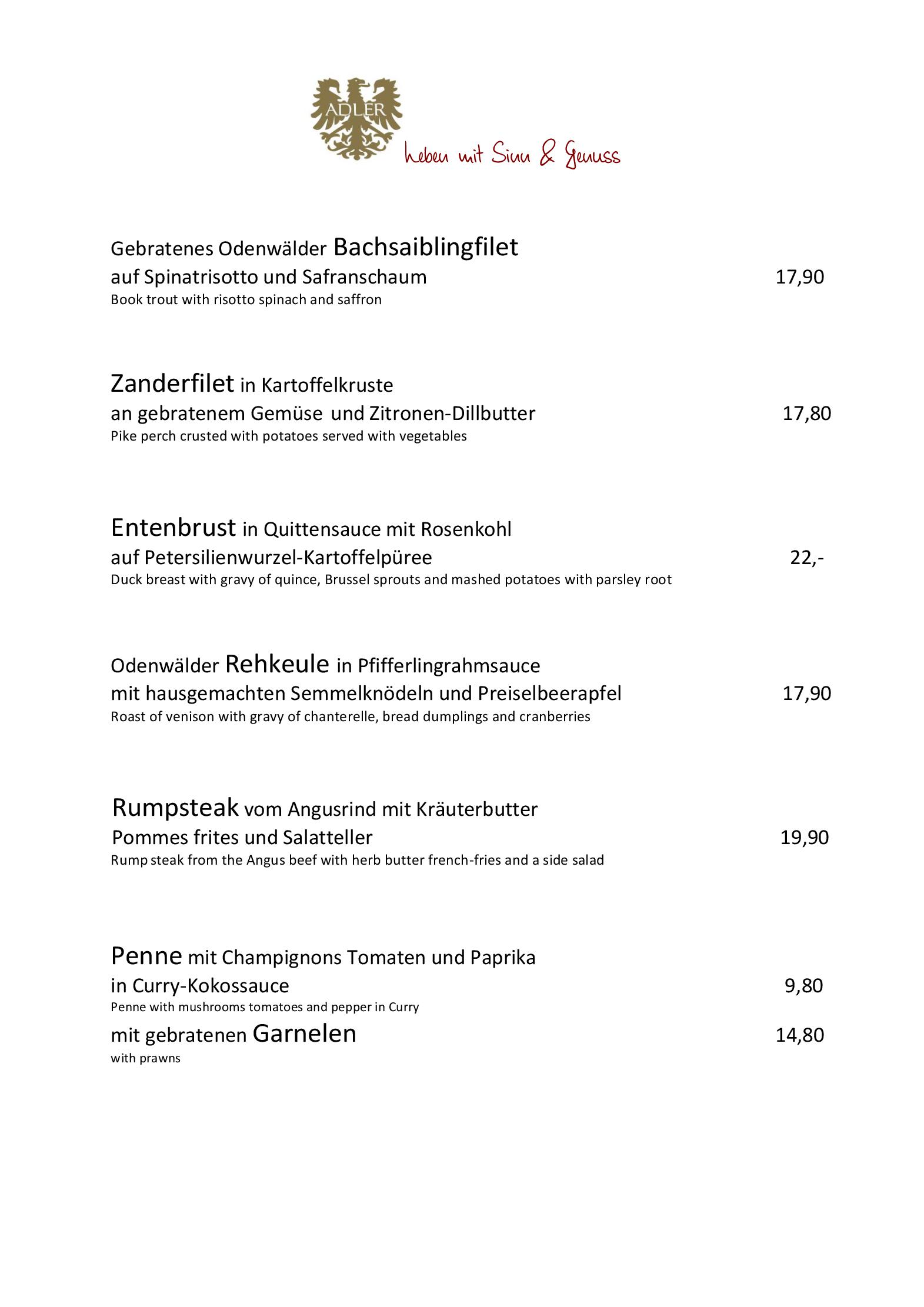 Speisekarte ADLER Landhotel in Buergstadt, Seite 3
