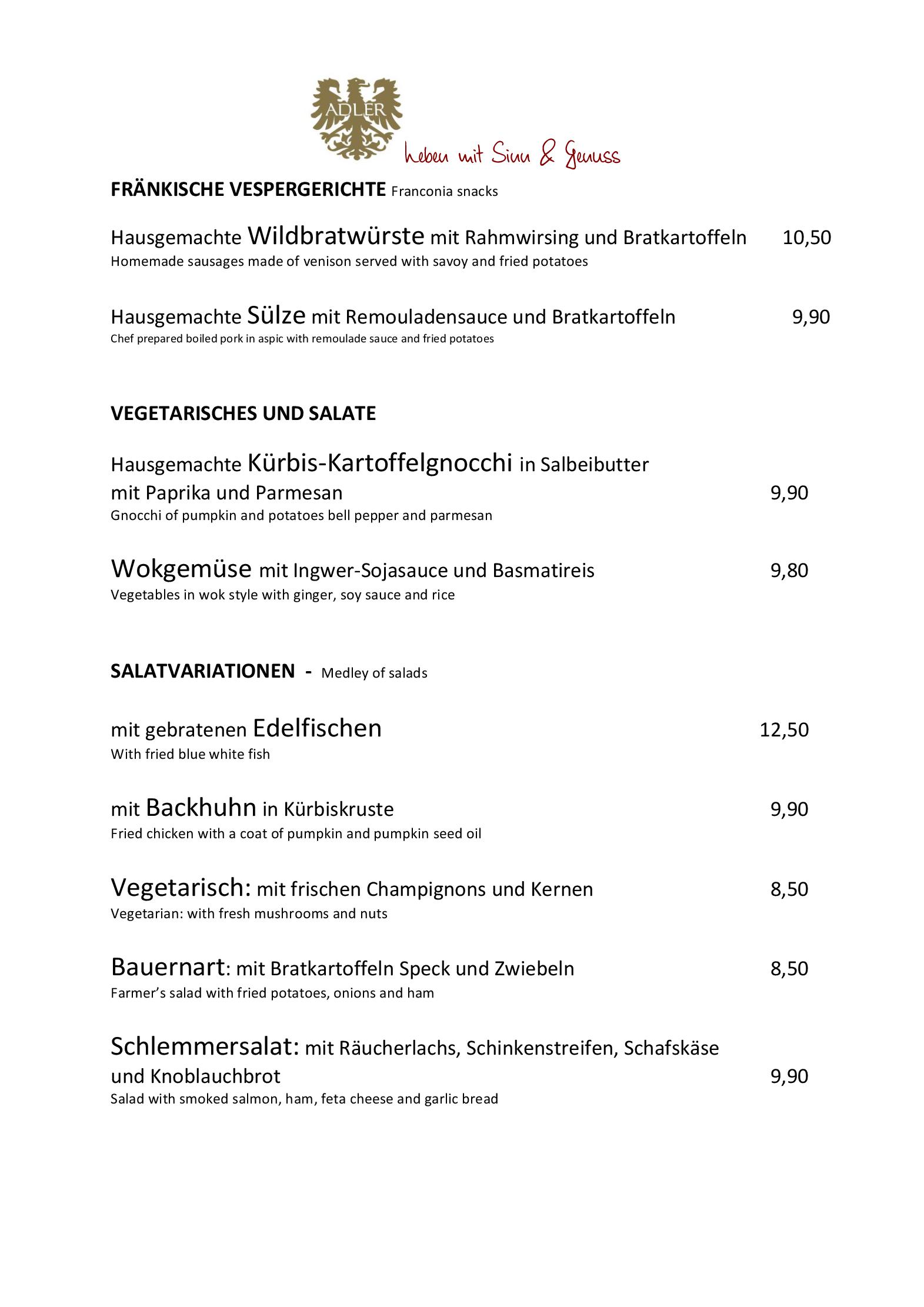 Speisekarte ADLER Landhotel in Buergstadt, Seite 4