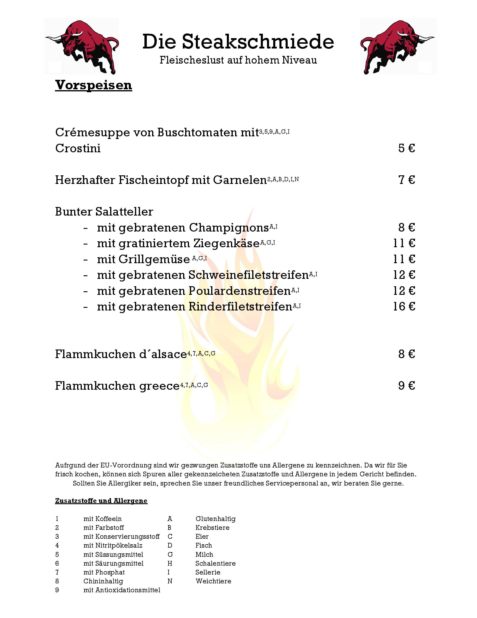 Speisekarte Steakschmiede in Riegelsberg, Seite 1