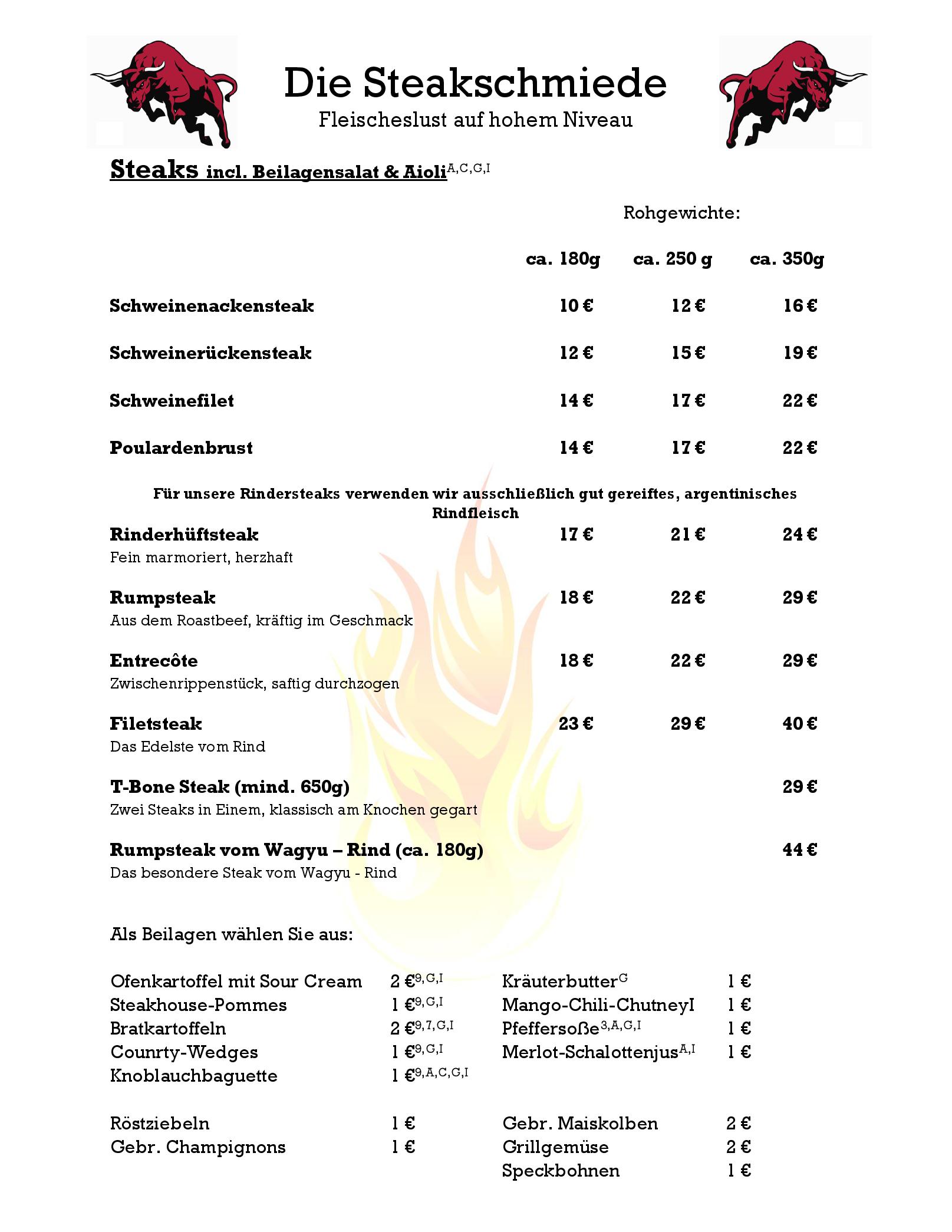 Speisekarte Steakschmiede in Riegelsberg, Seite 2