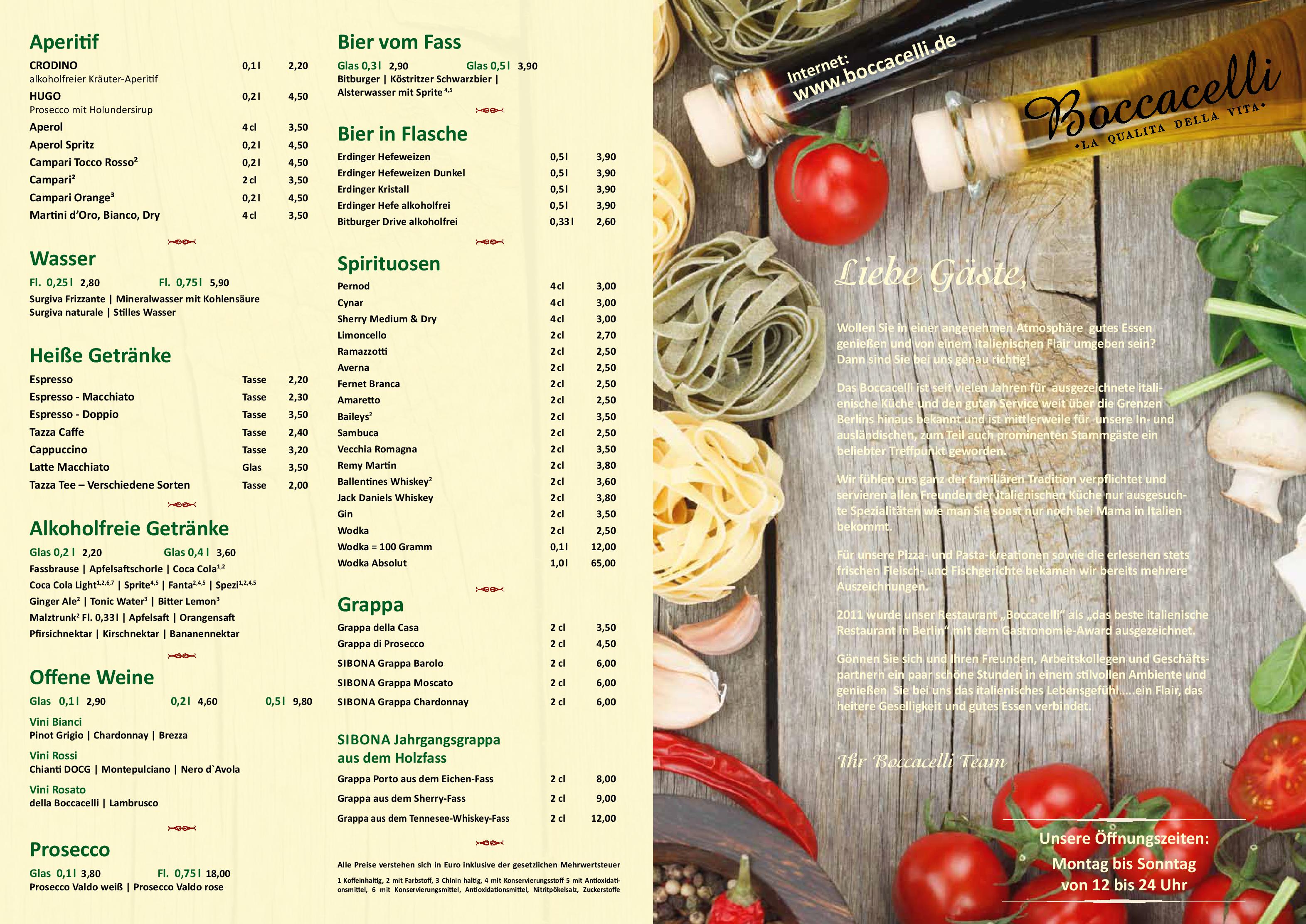 Speisekarte Ristorante Boccacelli in Berlin, Seite 1