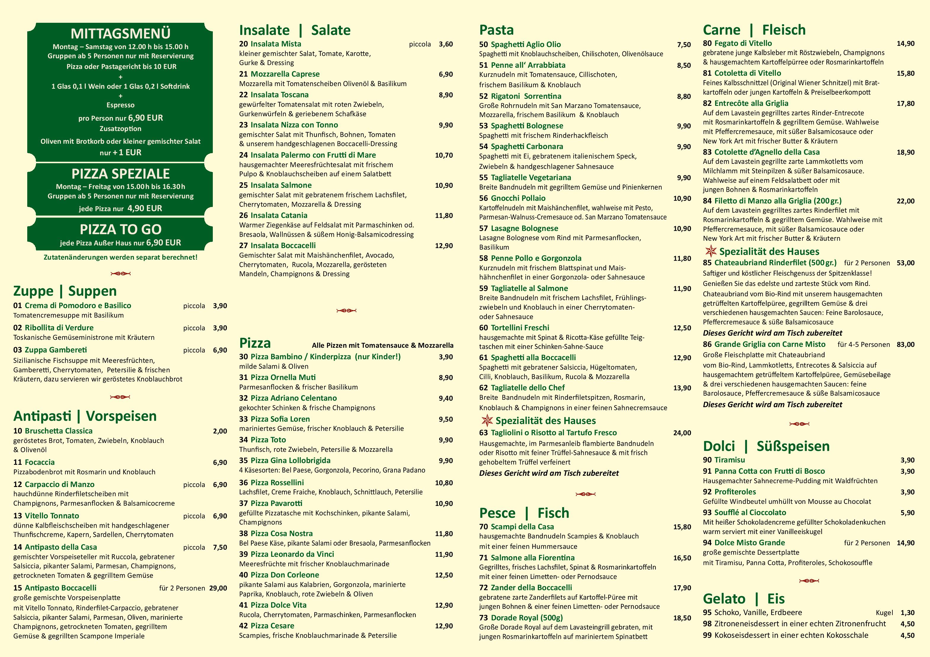 Speisekarte Ristorante Boccacelli in Berlin, Seite 2