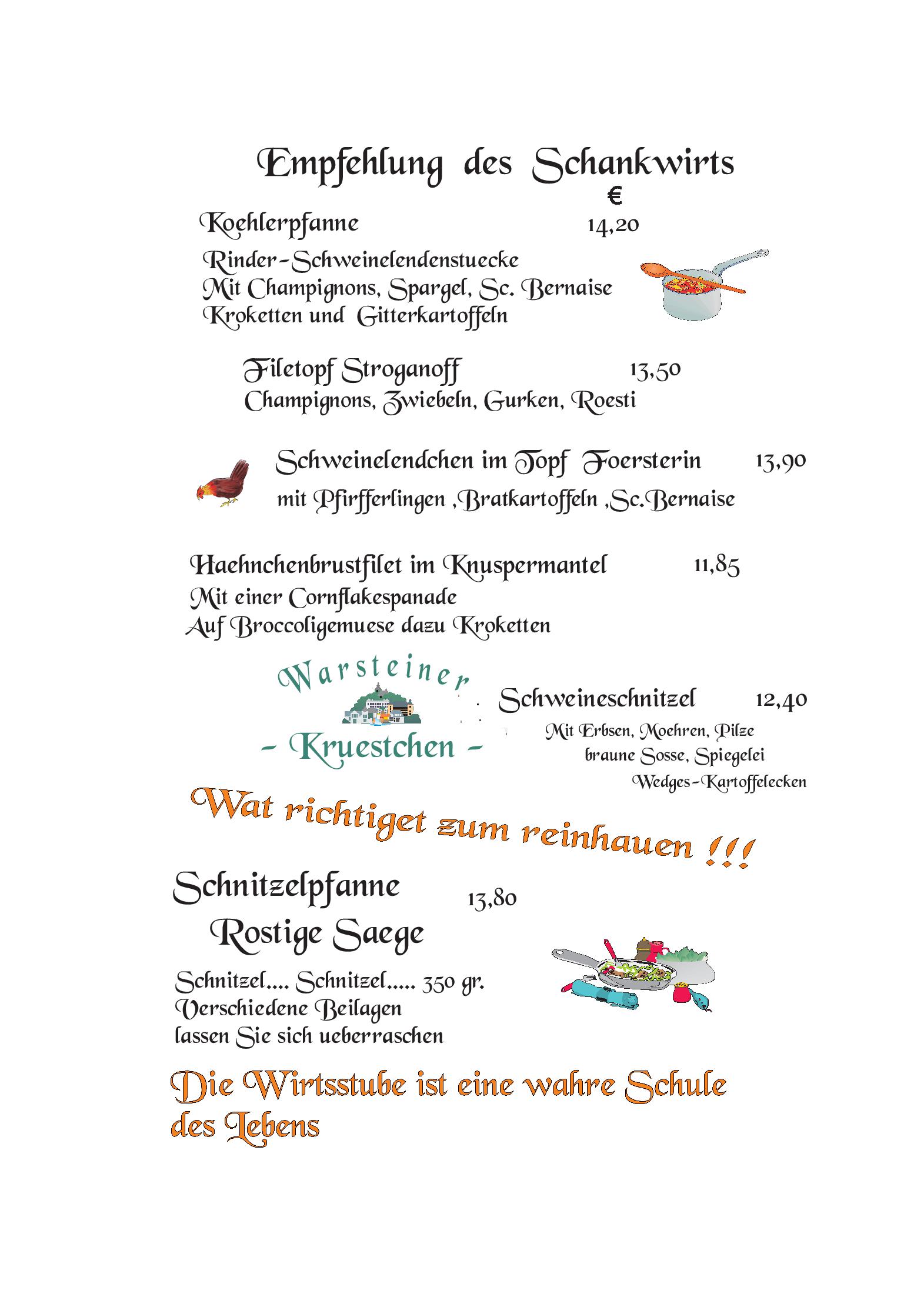 Speisekarte Altes Gasthaus Luig in Warstein, Seite 17