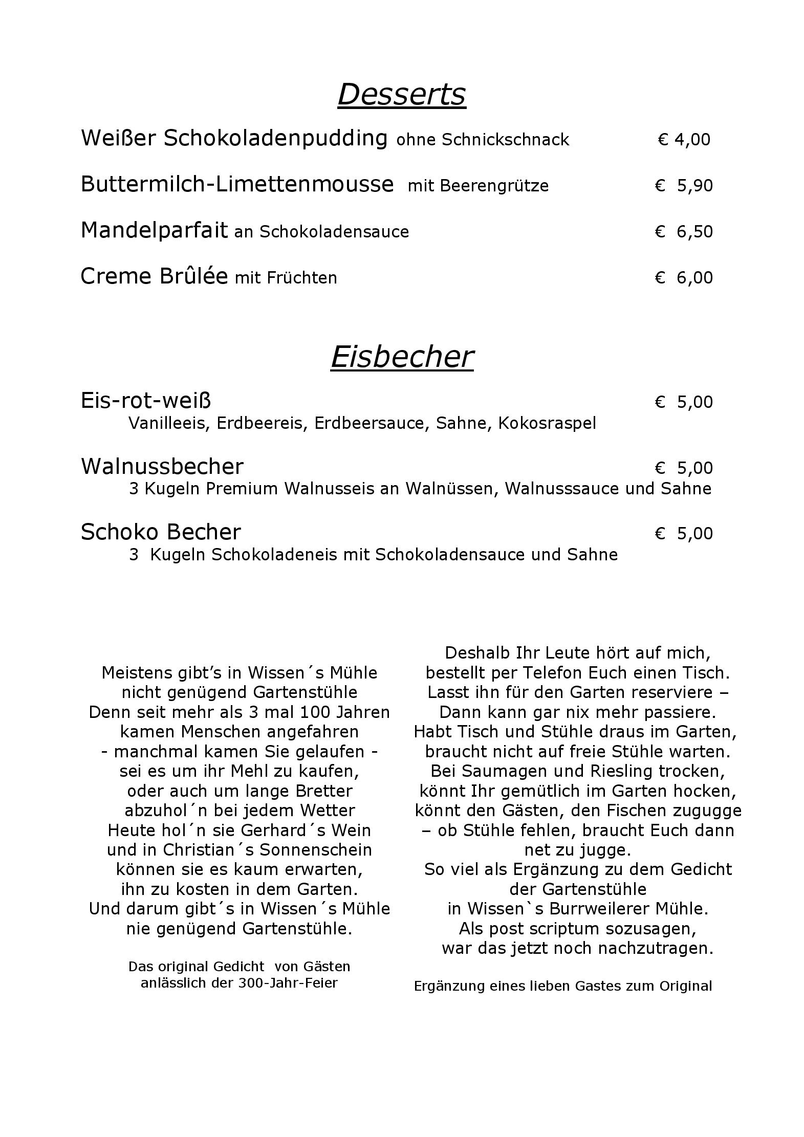 Speisekarte Burrweiler Mühle in Burrweiler, Seite 11