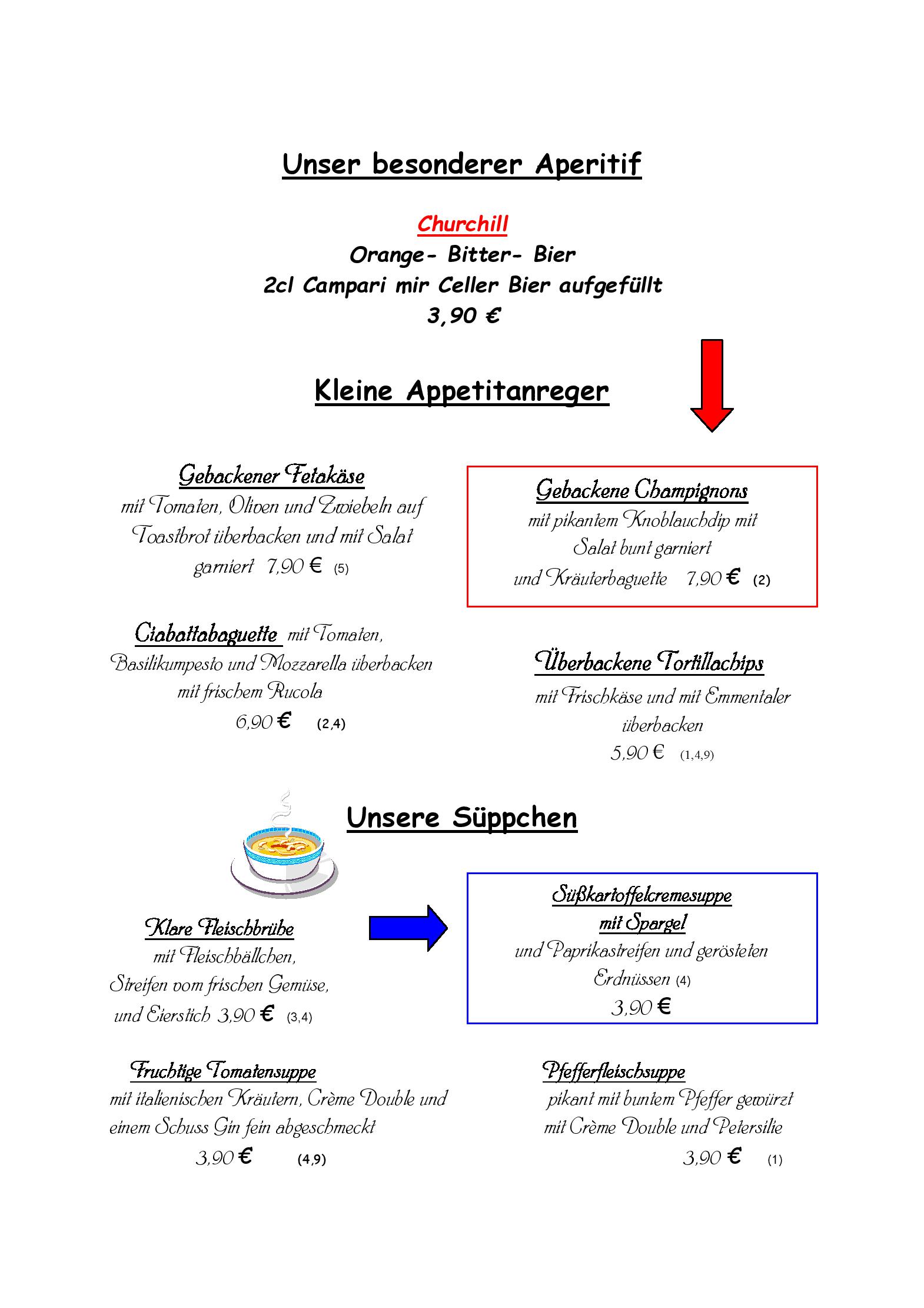 Speisekarte Waldwirtschaft Alter Kanal in Celle, Seite 1