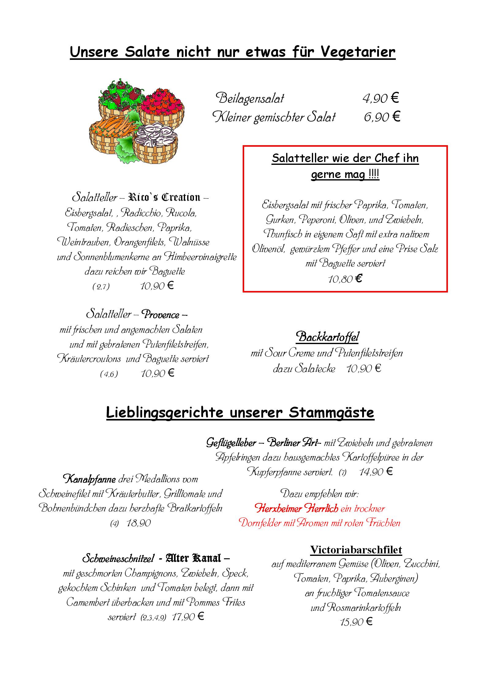 Speisekarte Waldwirtschaft Alter Kanal in Celle, Seite 2