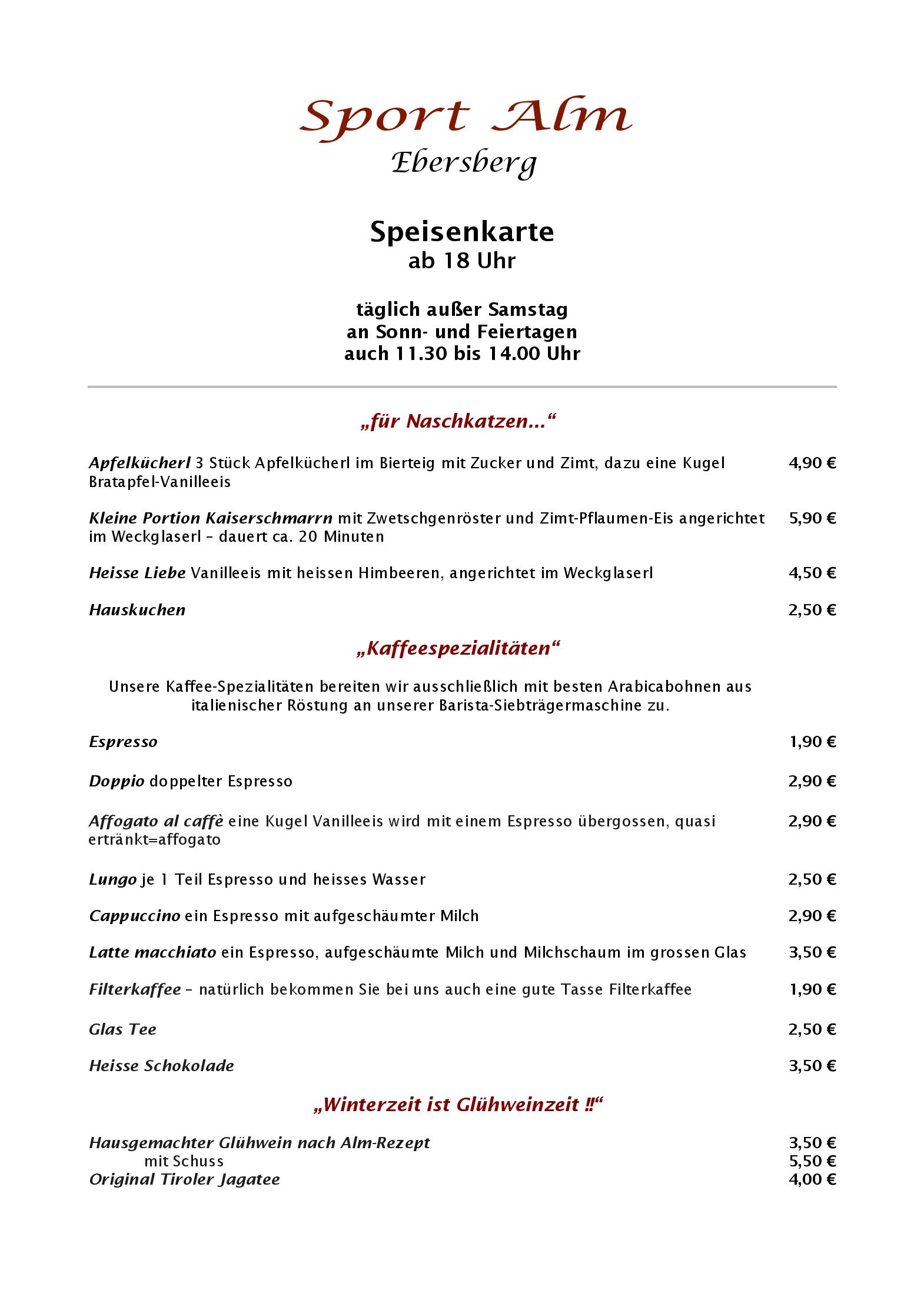 Speisekarte Sport Alm in Ebersberg, Seite 3