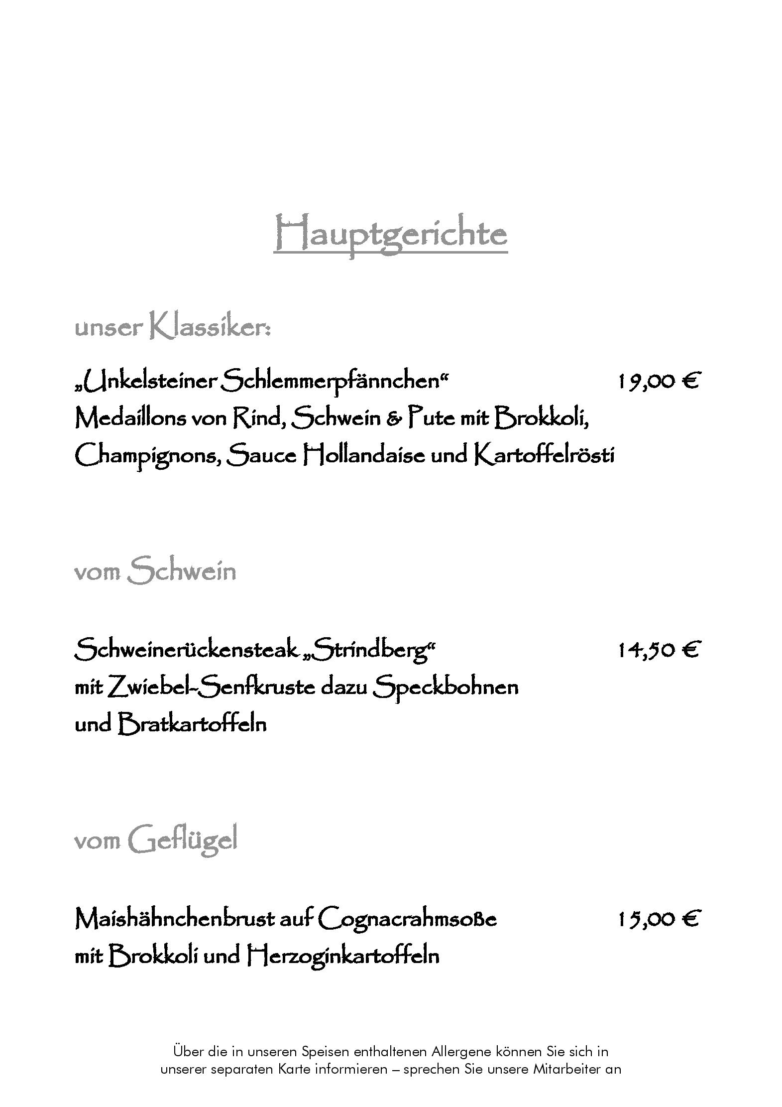 Speisekarte Am Unkelstein im Ringhotel Haus Oberwinter in Remagen, Seite 2