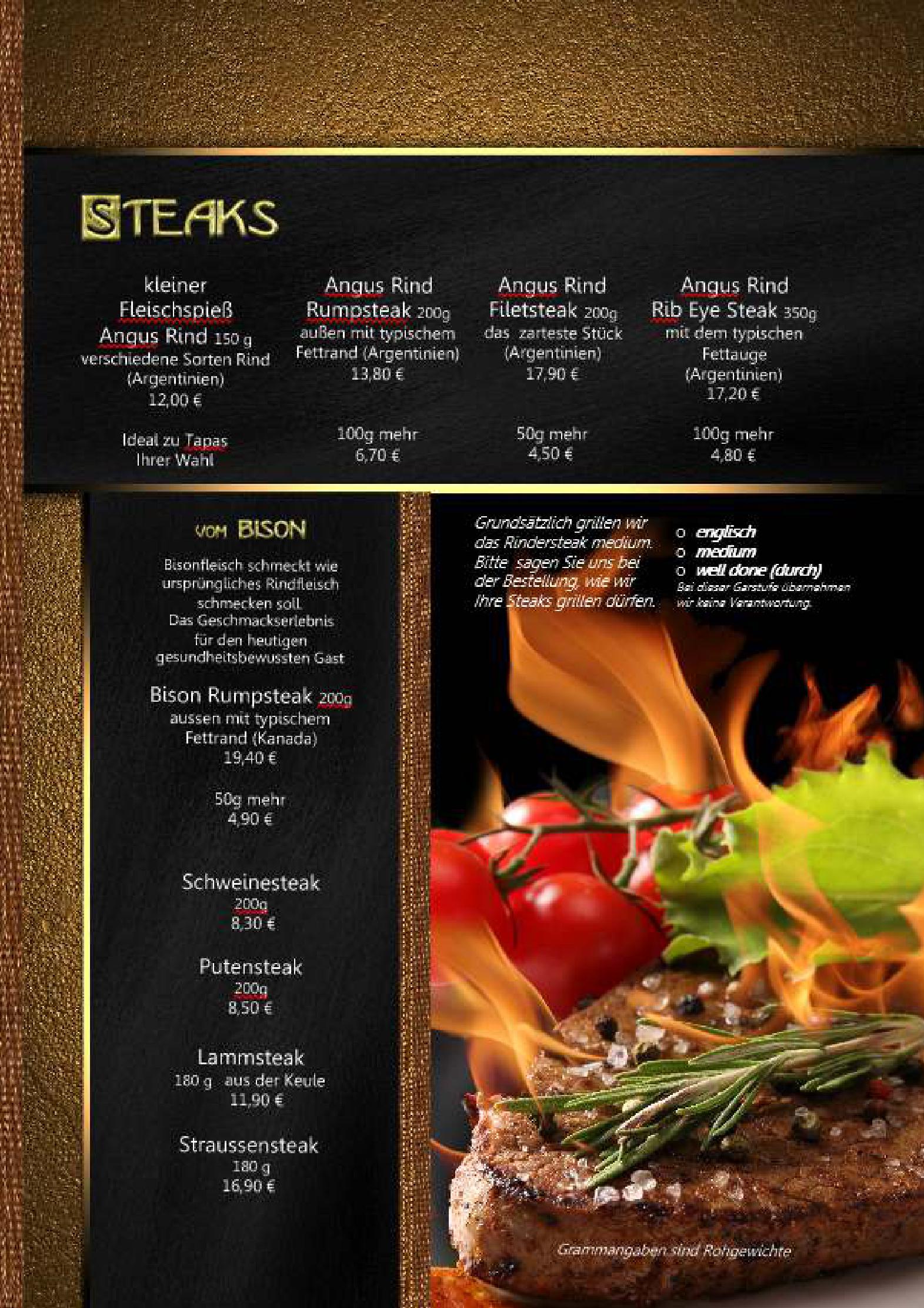 Speisekarte Steakhaus Füssen in Füssen, Seite 2