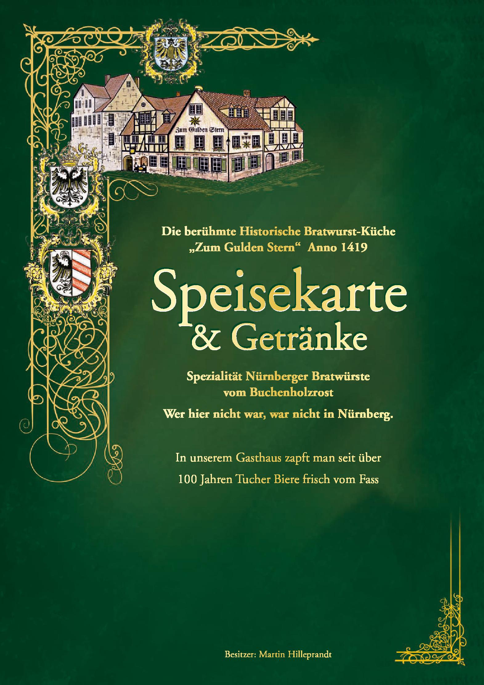 Speisekarte Historische Bratwurstküche Zum Gulden Stern in Nürnberg, Seite 1