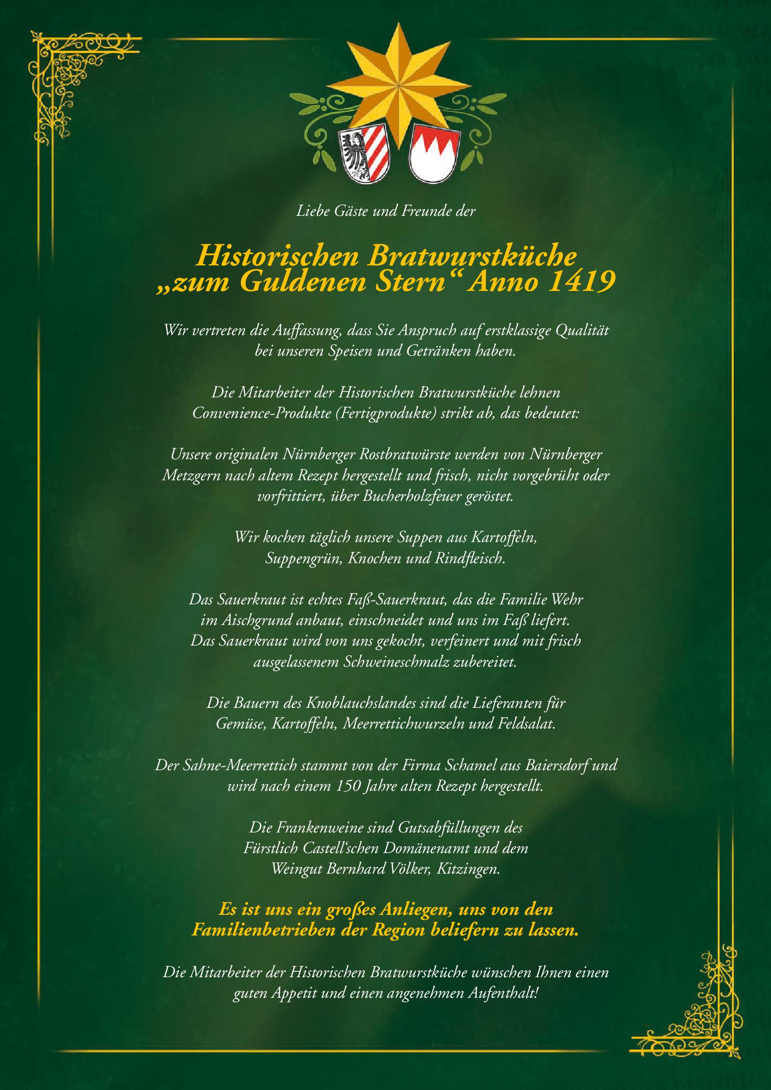 Speisekarte Historische Bratwurstküche Zum Gulden Stern in Nürnberg, Seite 2