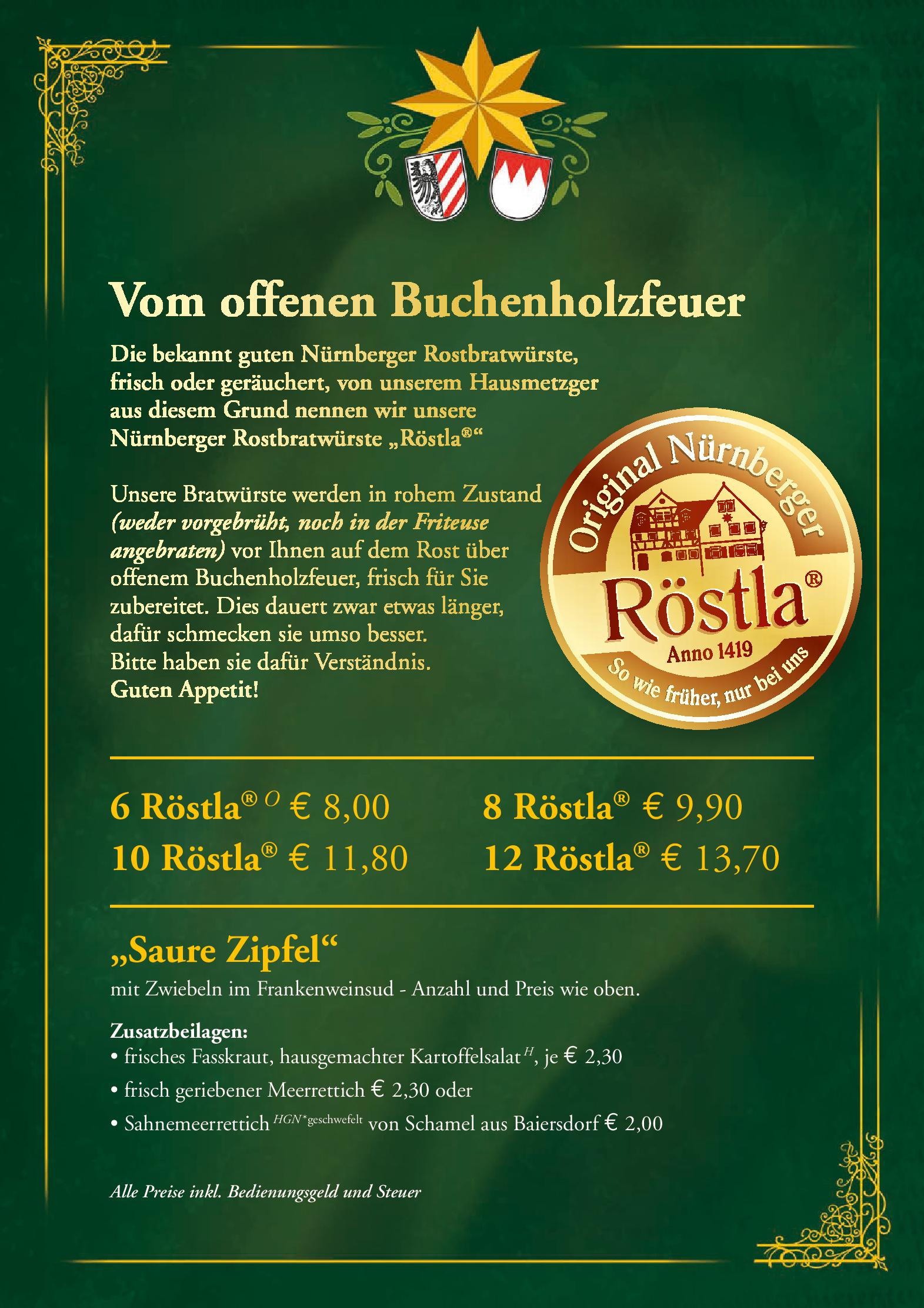 Speisekarte Historische Bratwurstküche Zum Gulden Stern in Nürnberg, Seite 4