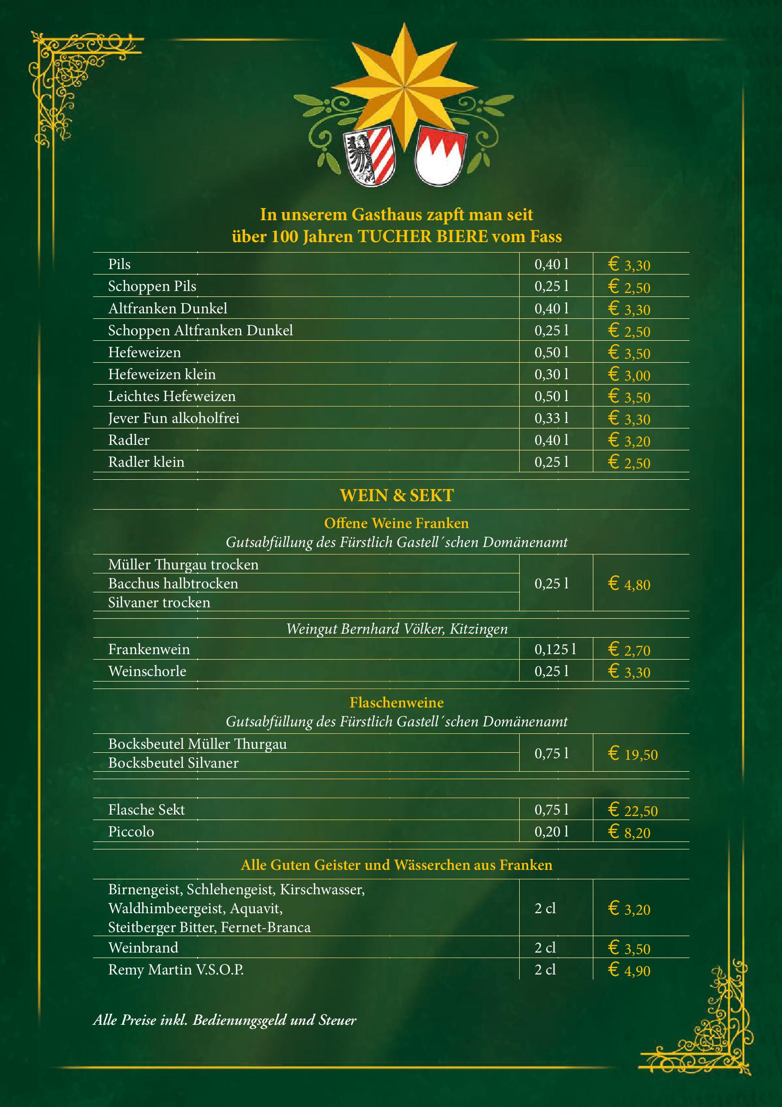 Speisekarte Historische Bratwurstküche Zum Gulden Stern in Nürnberg, Seite 6
