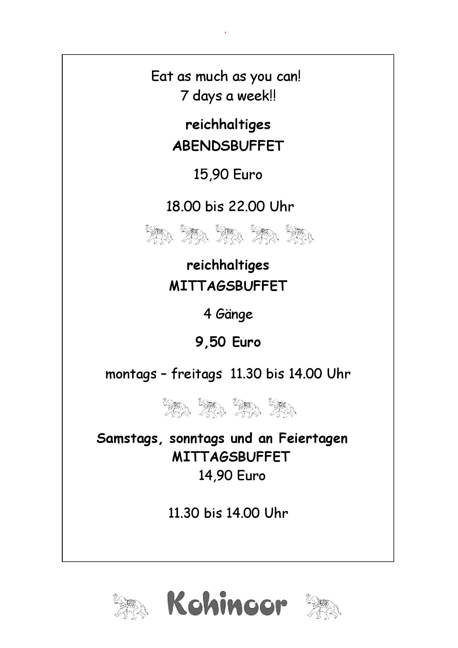 Speisekarte Kohinoor in Stuttgart , Seite 1