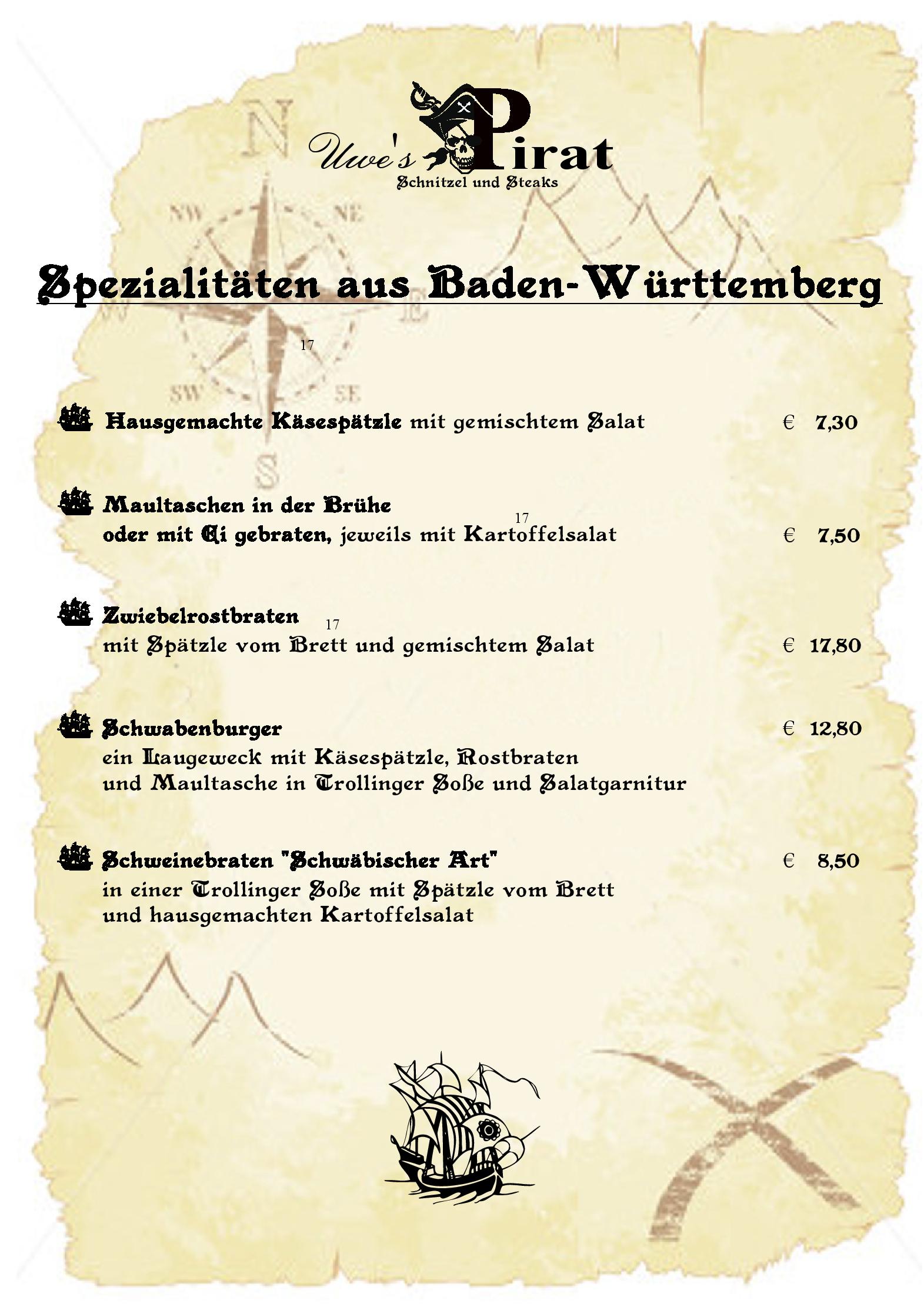 Speisekarte Uwes Pirat in Pforzheim, Seite 11