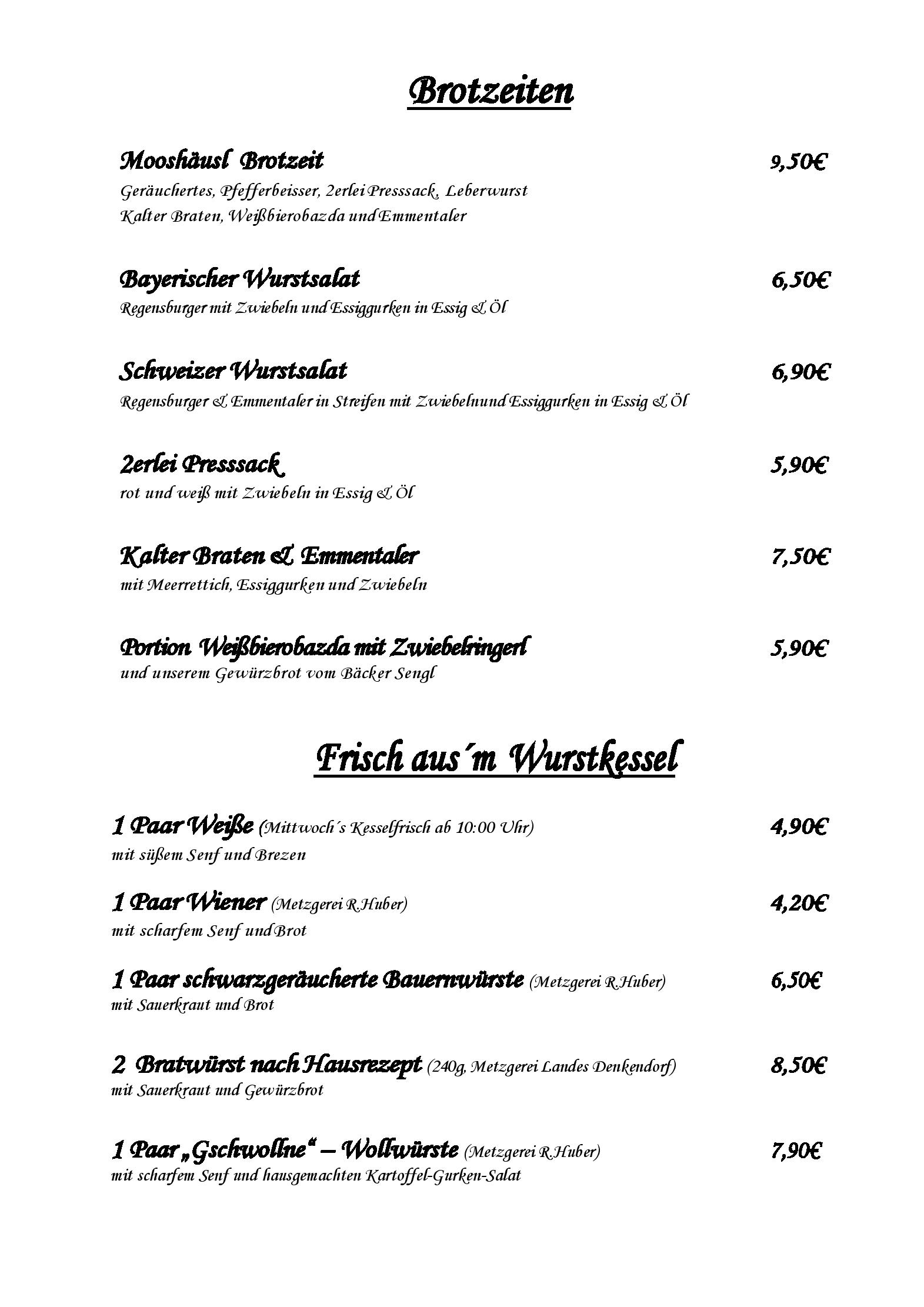 Speisekarte Gaststätte Mooshäusl in Ingolstadt, Seite 1