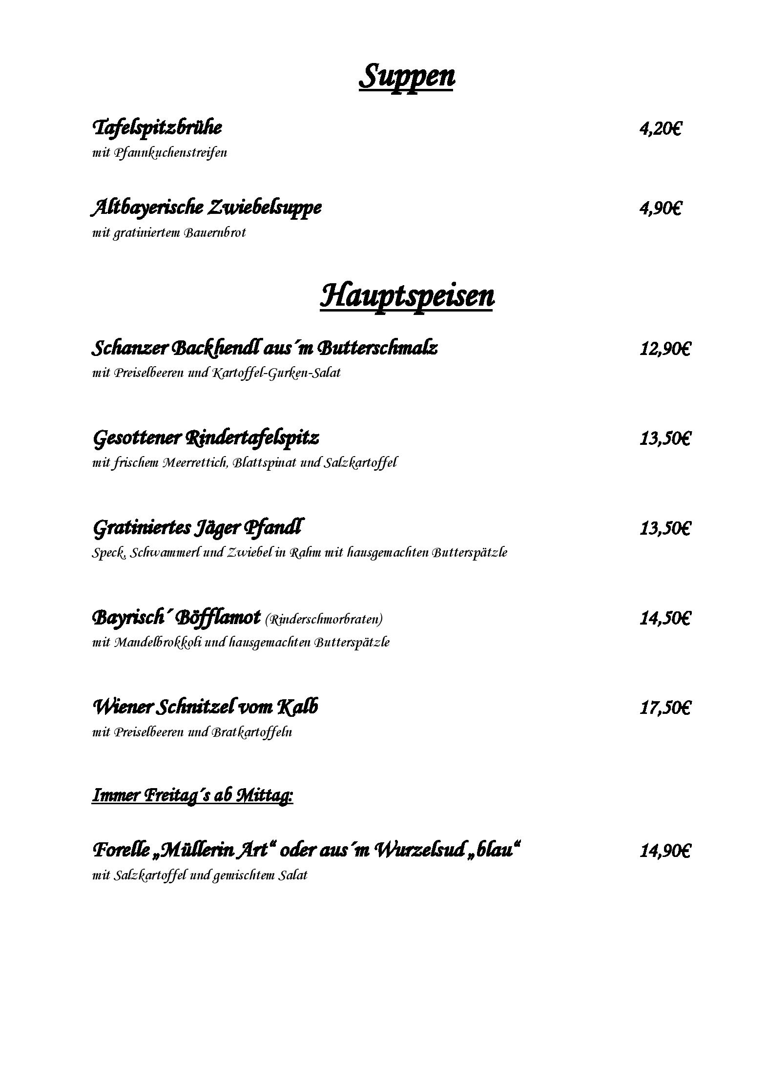 Speisekarte Gaststätte Mooshäusl in Ingolstadt, Seite 2