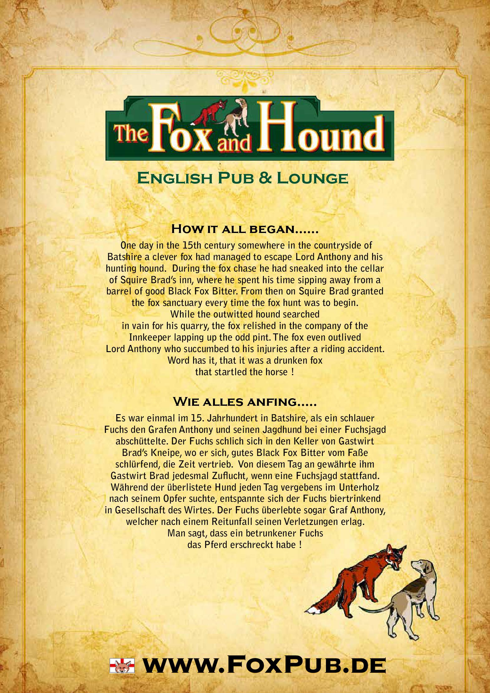 Speisekarte The Fox & Hound in Frankfurt am Main, Seite 1