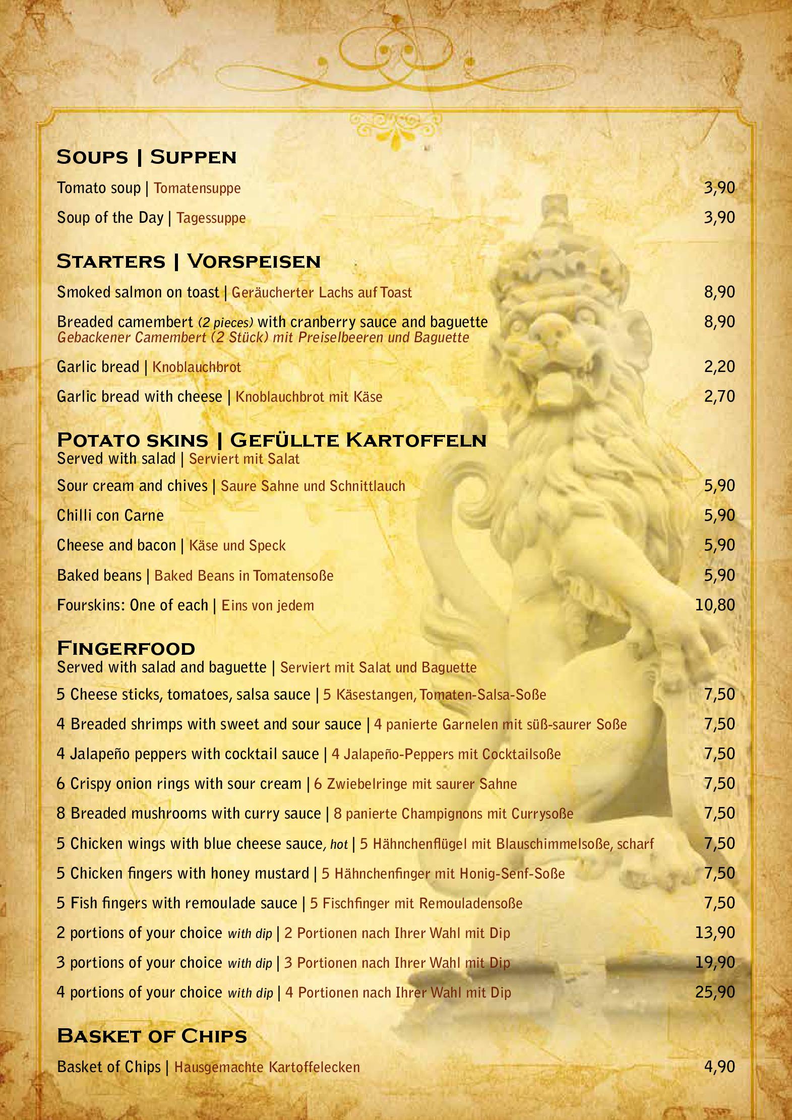 Speisekarte The Fox & Hound in Frankfurt am Main, Seite 3