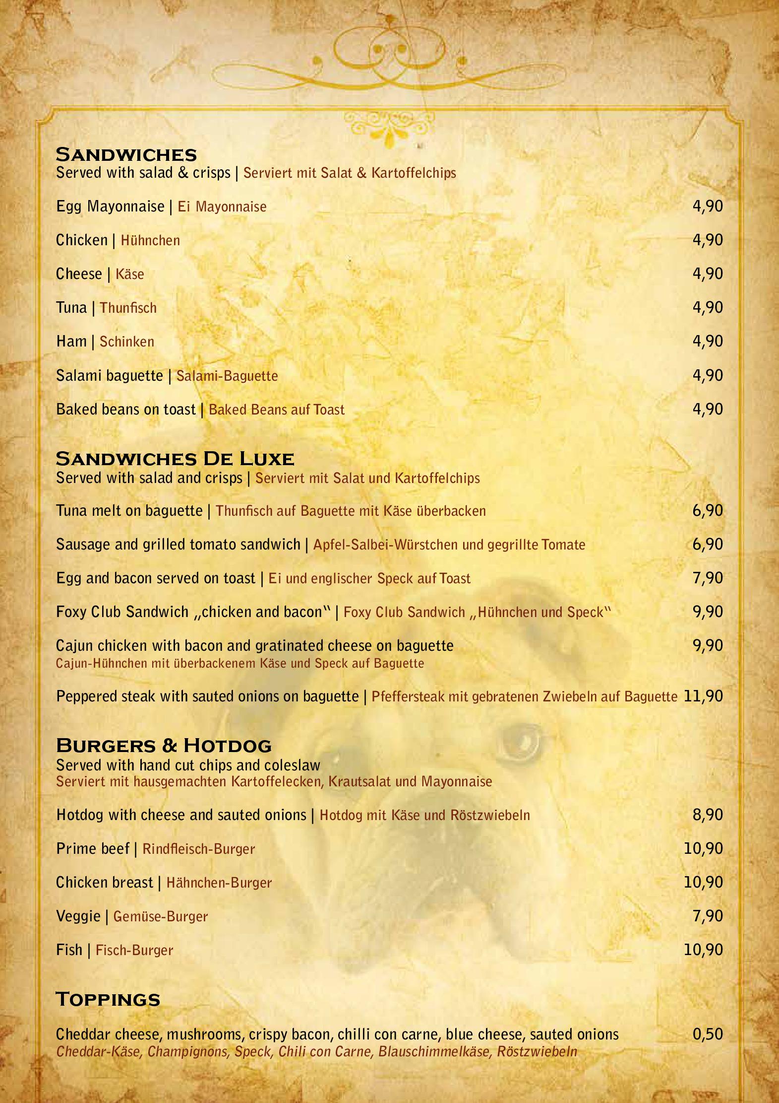 Speisekarte The Fox & Hound in Frankfurt am Main, Seite 4