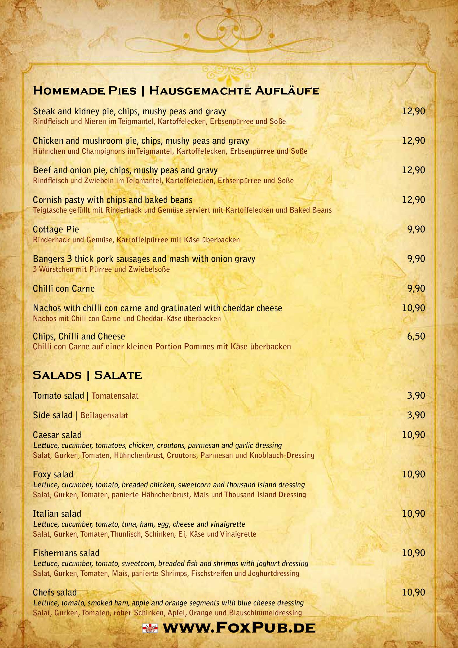 Speisekarte The Fox & Hound in Frankfurt am Main, Seite 5