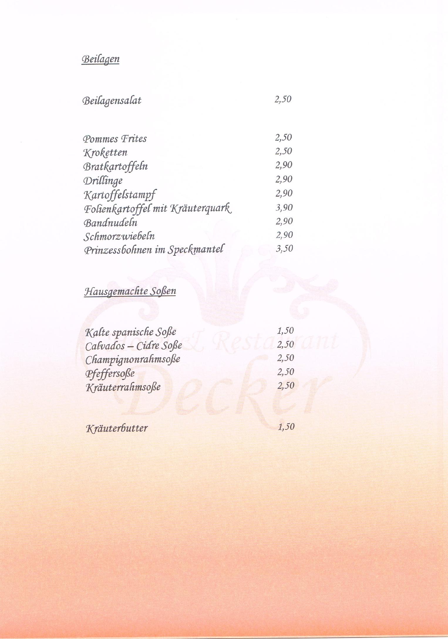 Speisekarte Decker in Düsseldorf, Seite 4