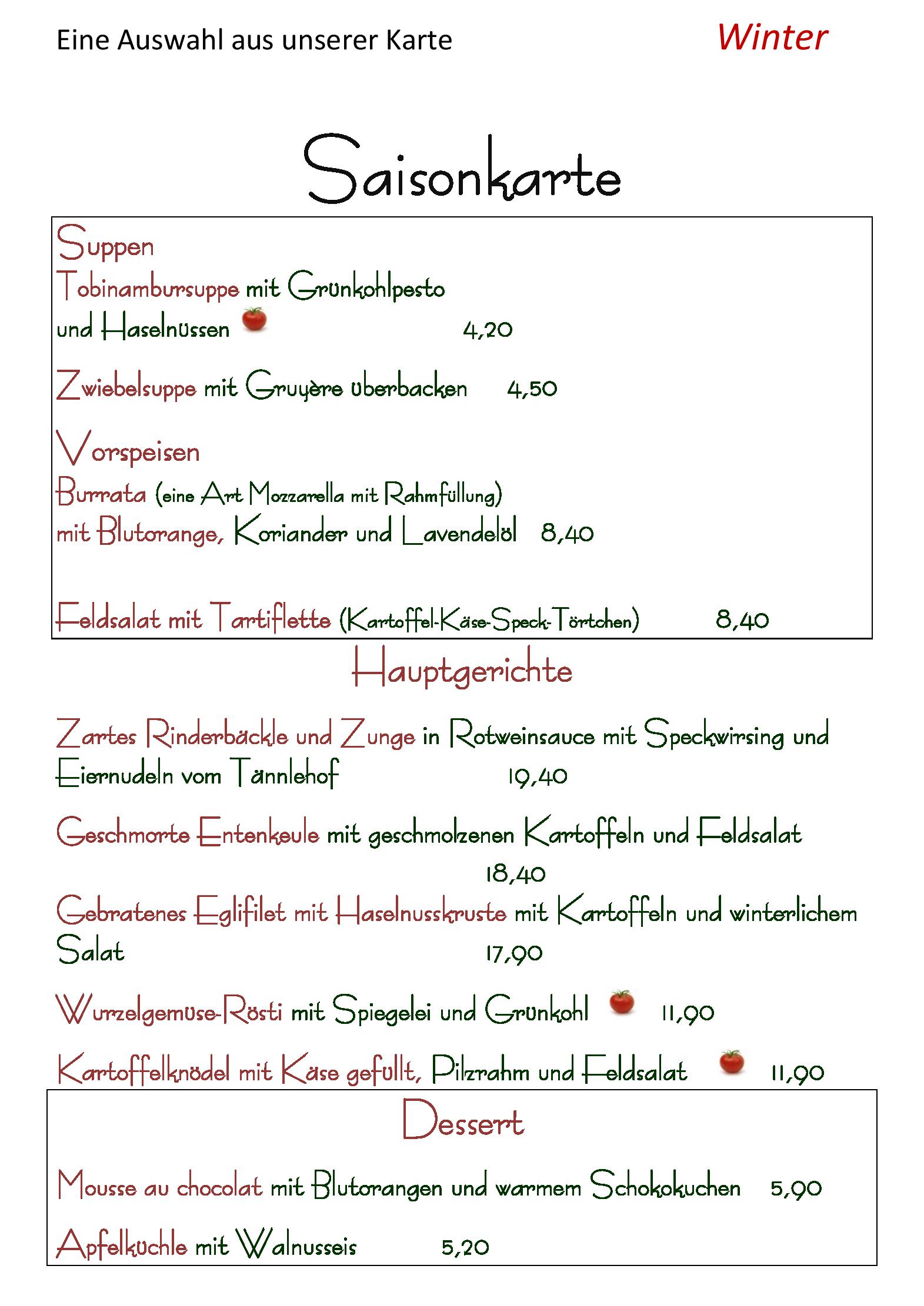 Speisekarte Felsenstüble in Sankt Märgen, Seite 4