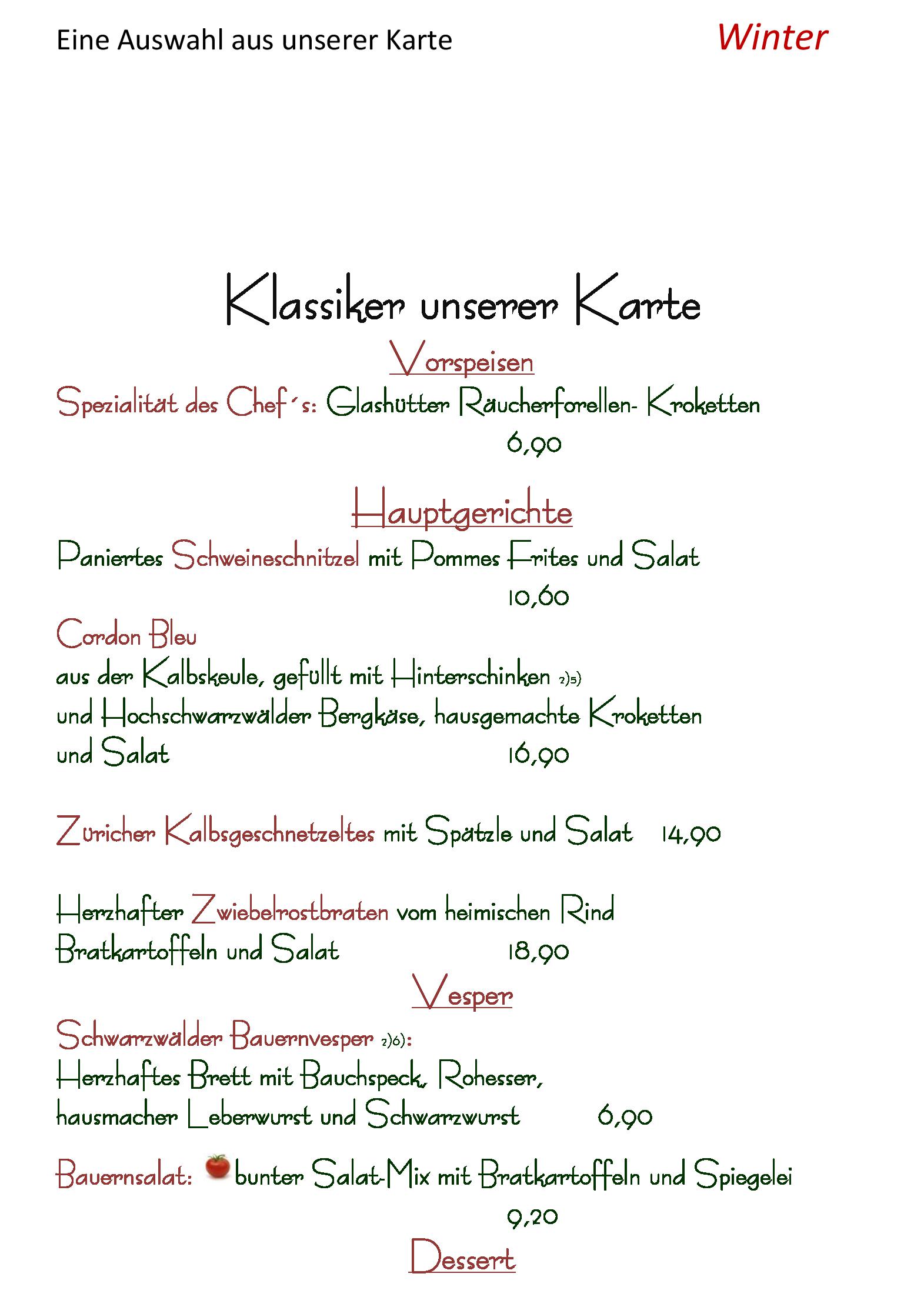 Speisekarte Felsenstüble in Sankt Märgen, Seite 5