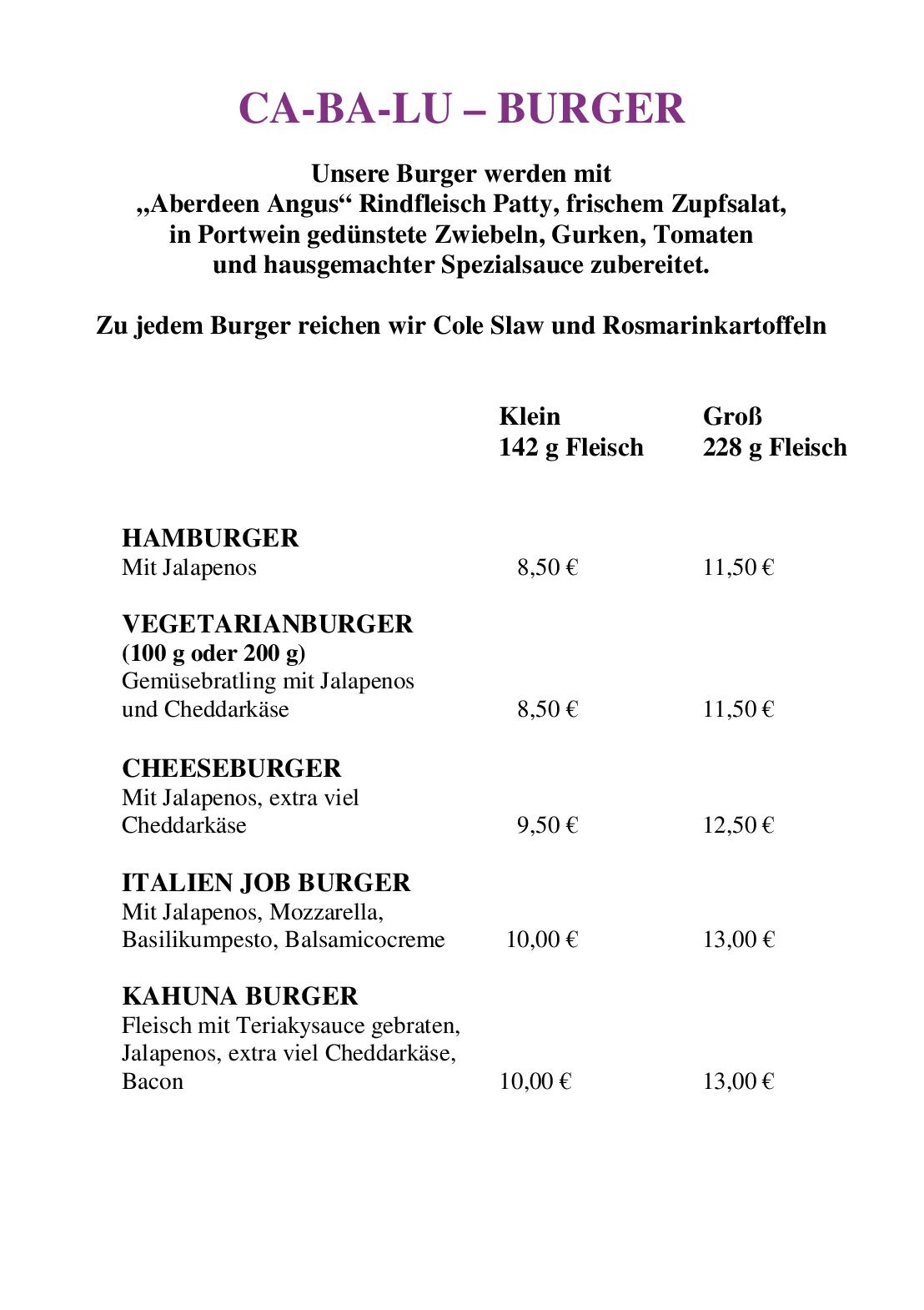 Speisekarte CA-BA-LU Bar-Restaurant in München, Seite 4